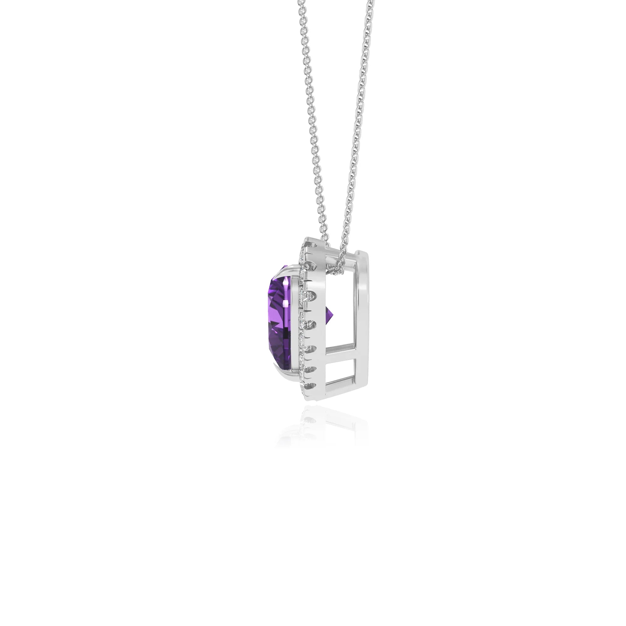 lab grown amethyst heart solitaire necklaces in white gold