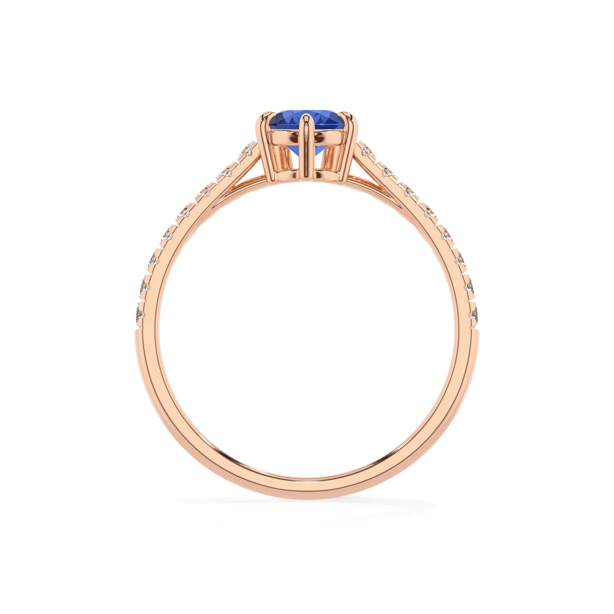 lab grown blue-sapphire pear half eternity solitaire engagement rings in rose gold