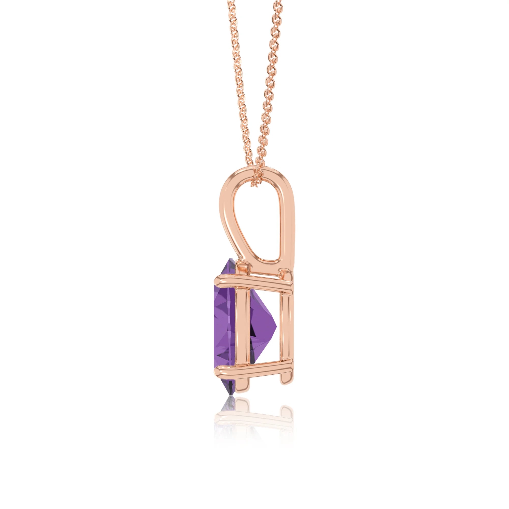 lab grown amethyst oval solitaire necklaces in rose gold