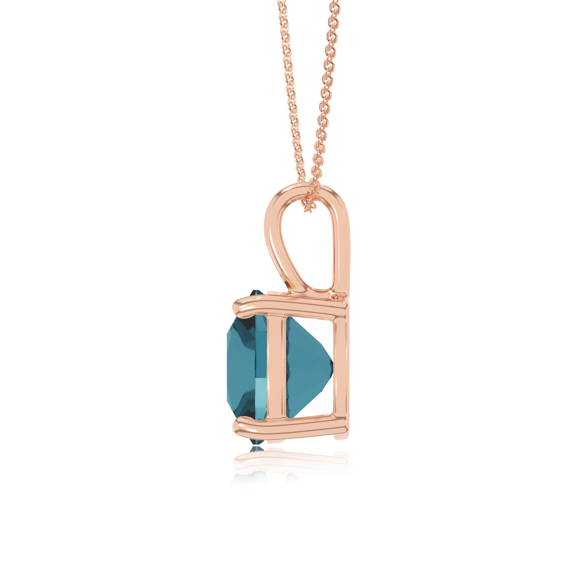 natural london-blue-topaz cushion solitaire necklaces in rose gold