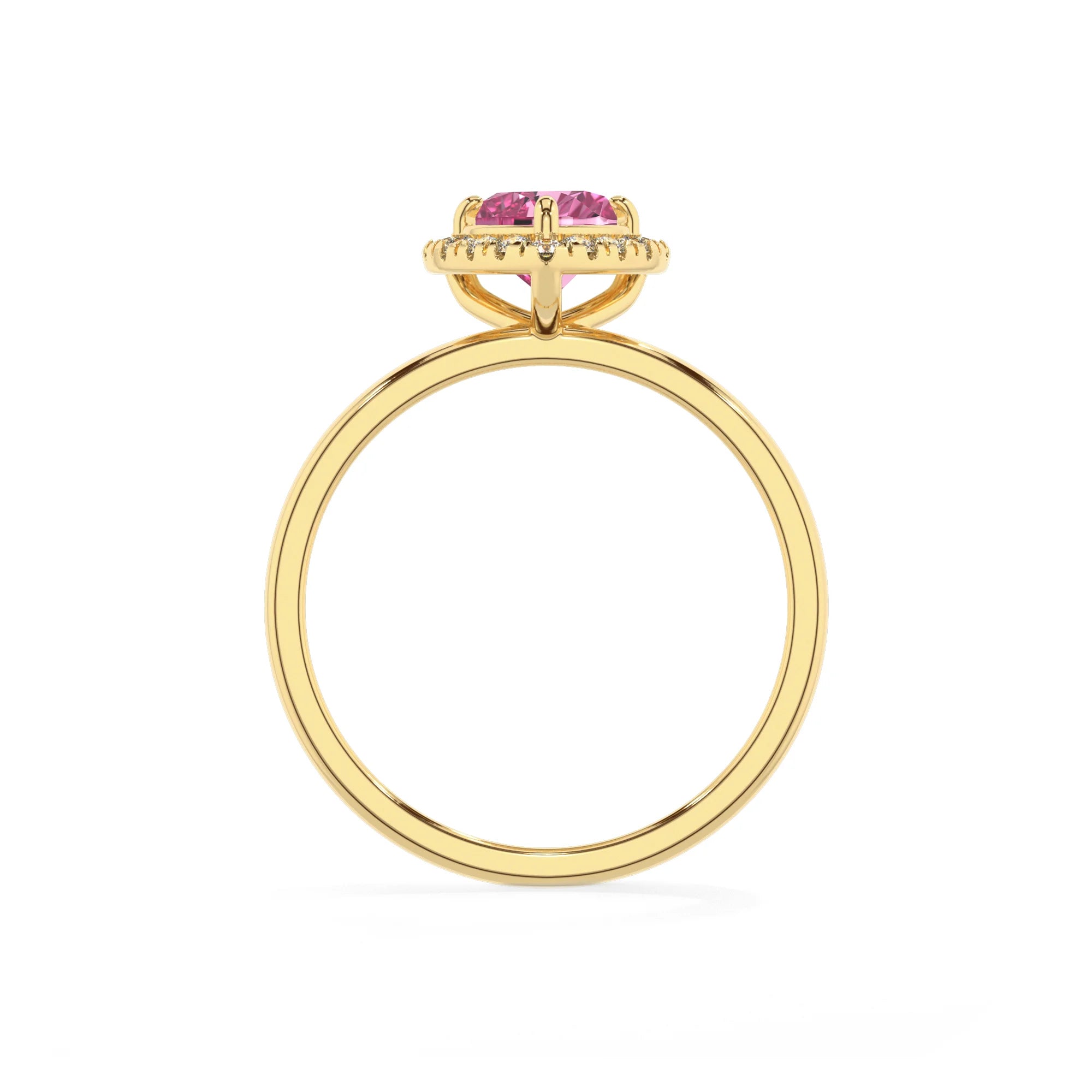 lab grown pink-sapphire heart solitaire rings in yellow gold
