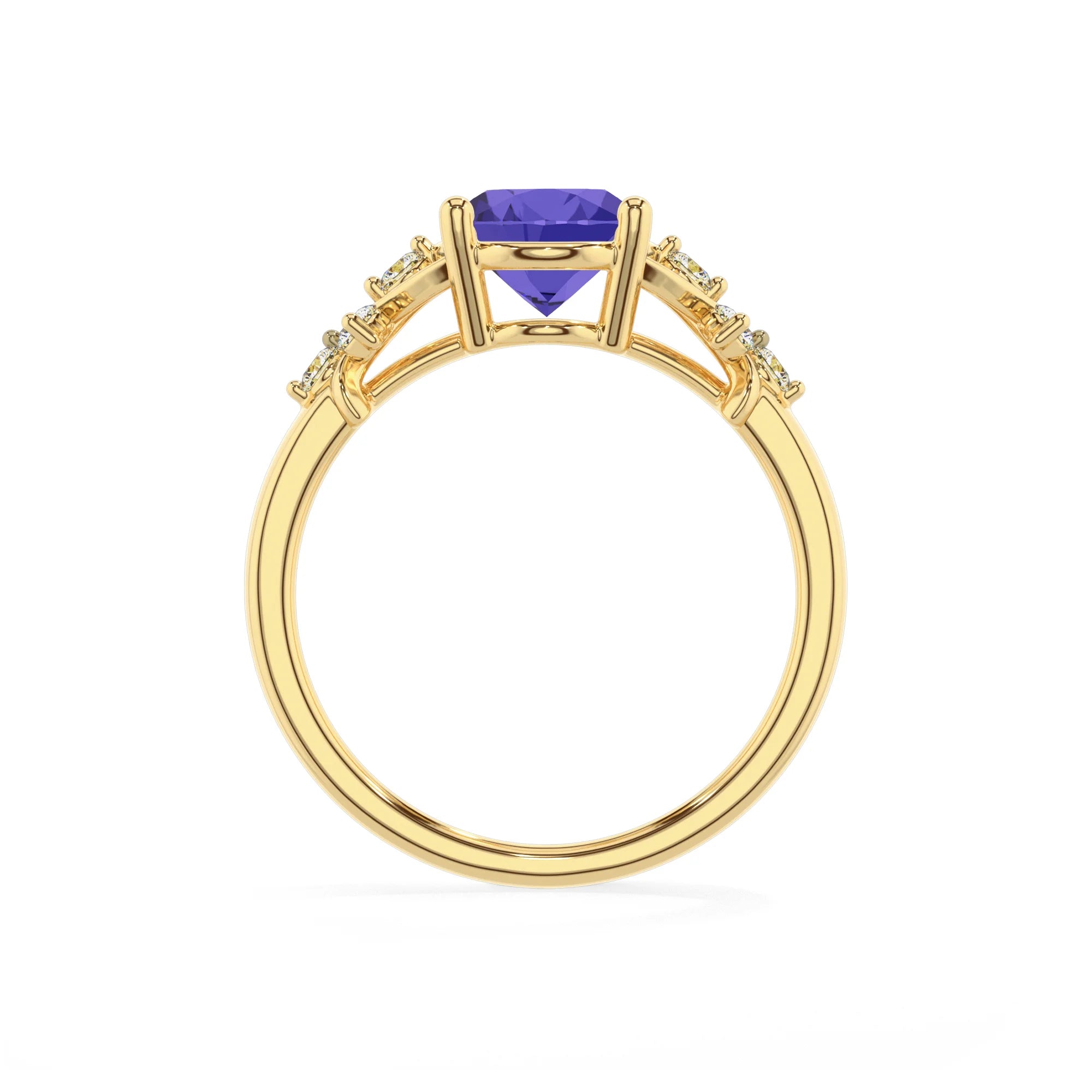 lab grown tanzanite oval solitaire rings in yellow gold