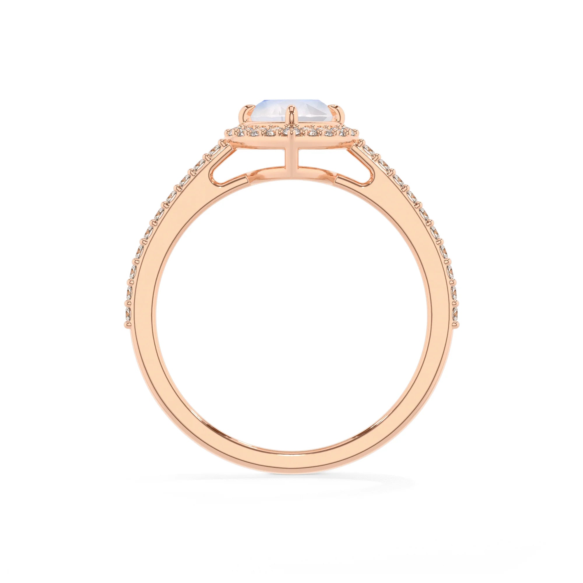 natural rainbow-moonstone heart solitaire rings in rose gold