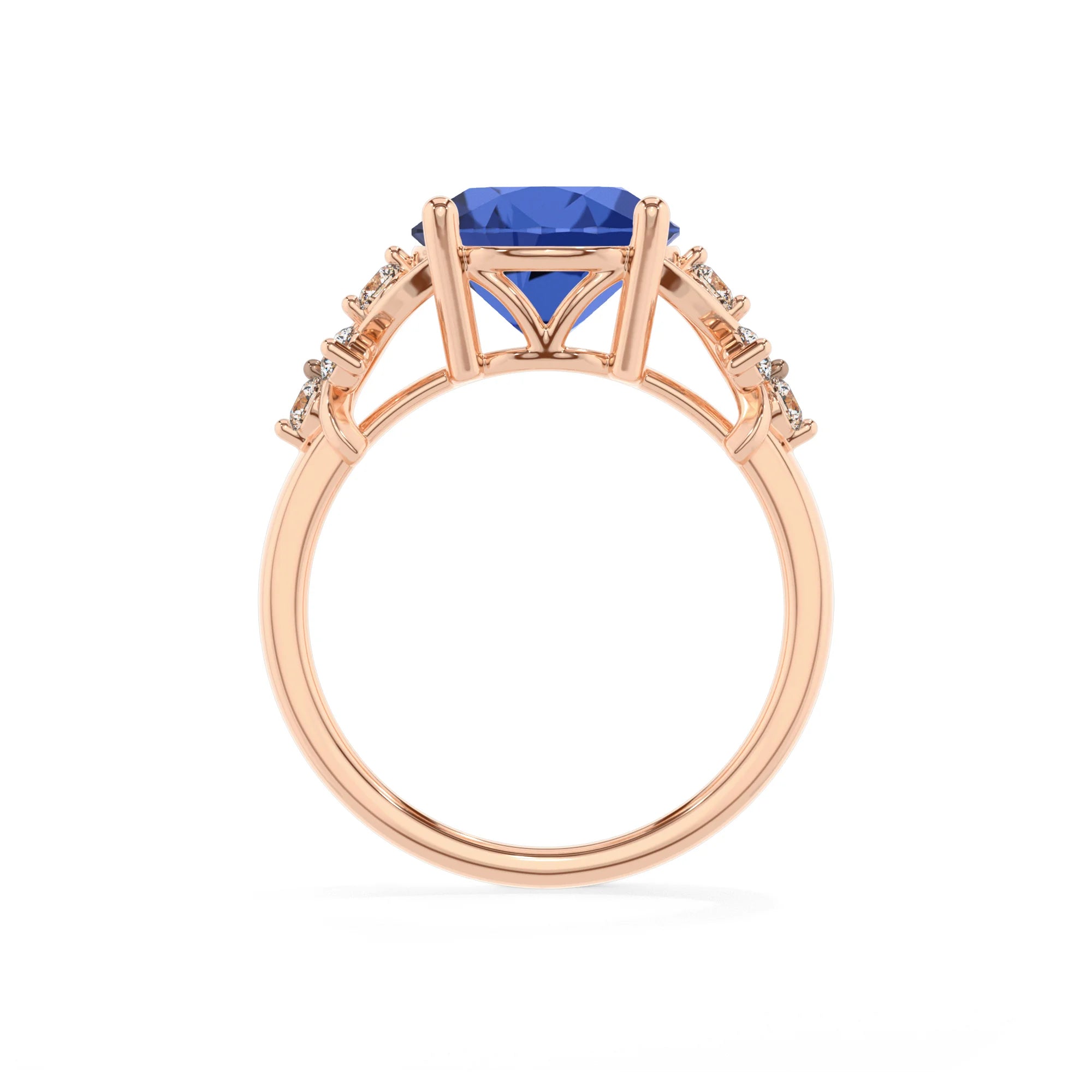 lab grown blue-sapphire round solitaire rings in rose gold