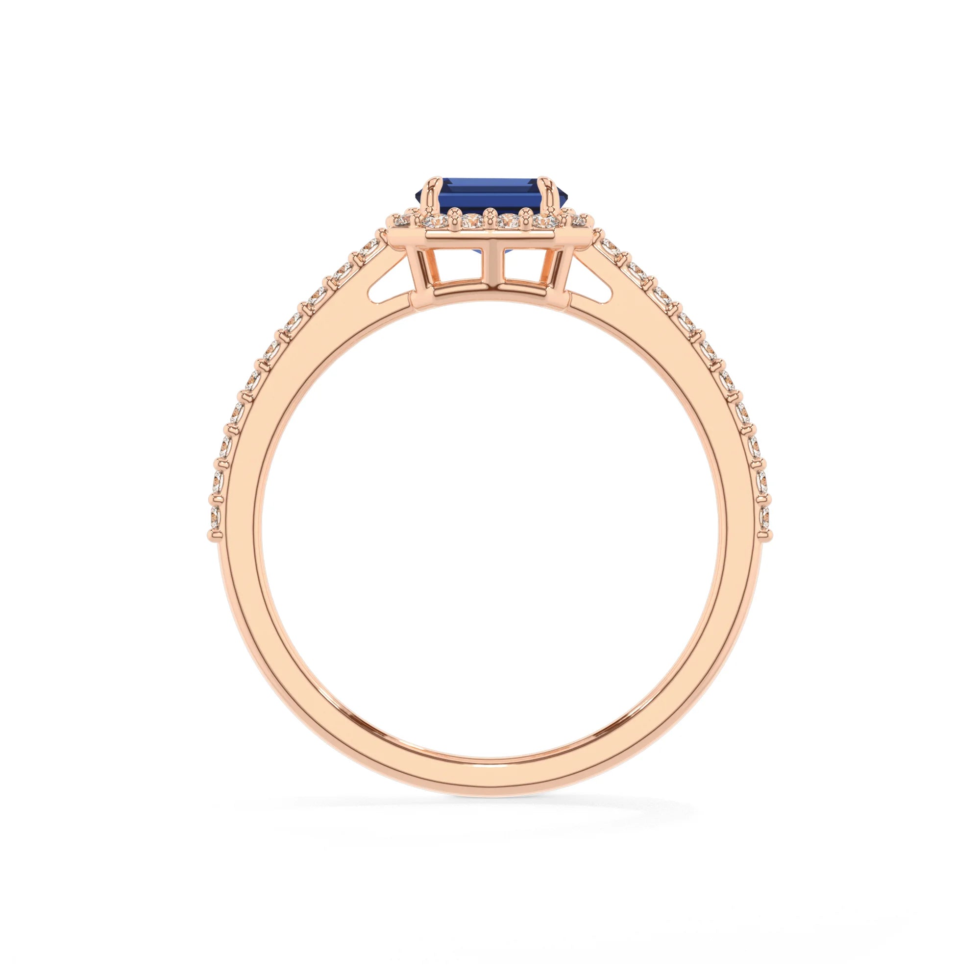 lab grown blue-sapphire emerald cut solitaire rings in rose gold