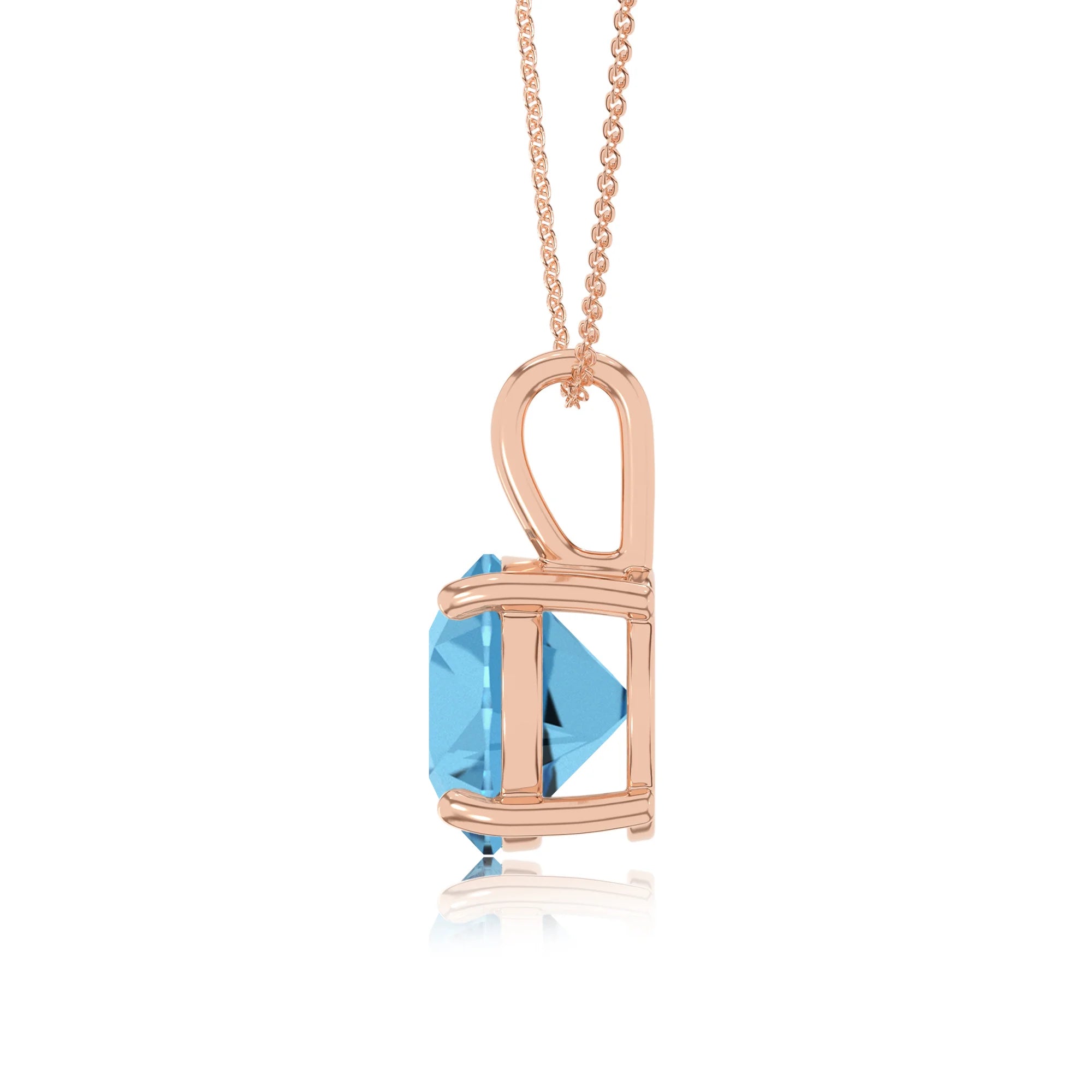 natural swiss-blue-topaz round solitaire necklaces in rose gold