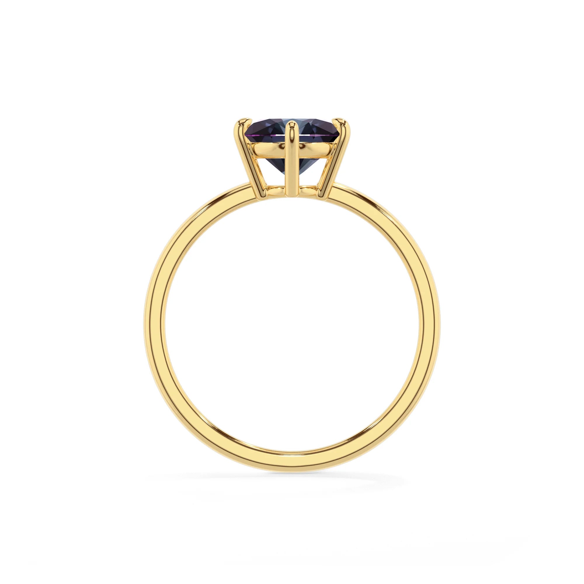 lab grown alexandrite oval solitaire rings in yellow gold