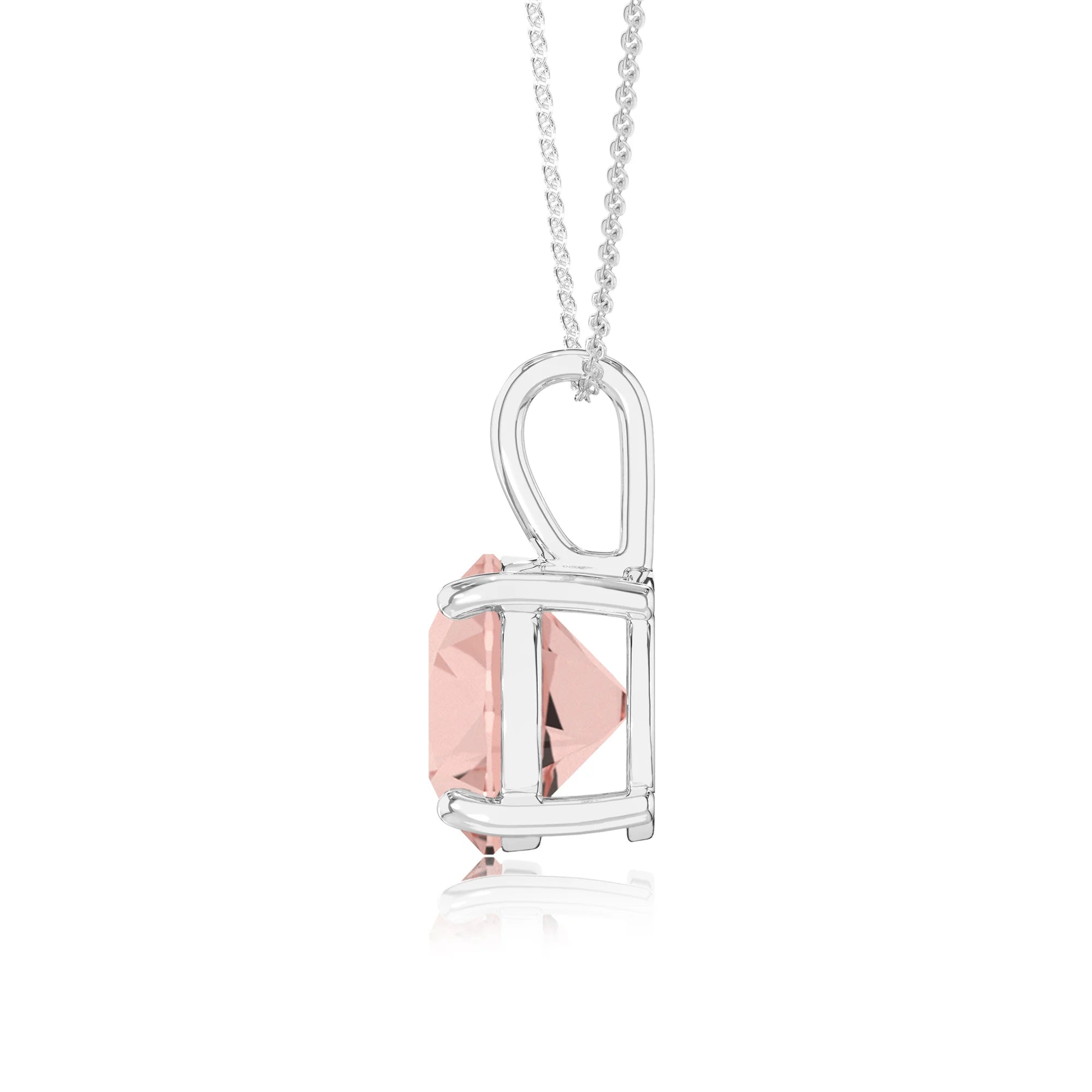 lab grown morganite round solitaire necklaces in sterling silver