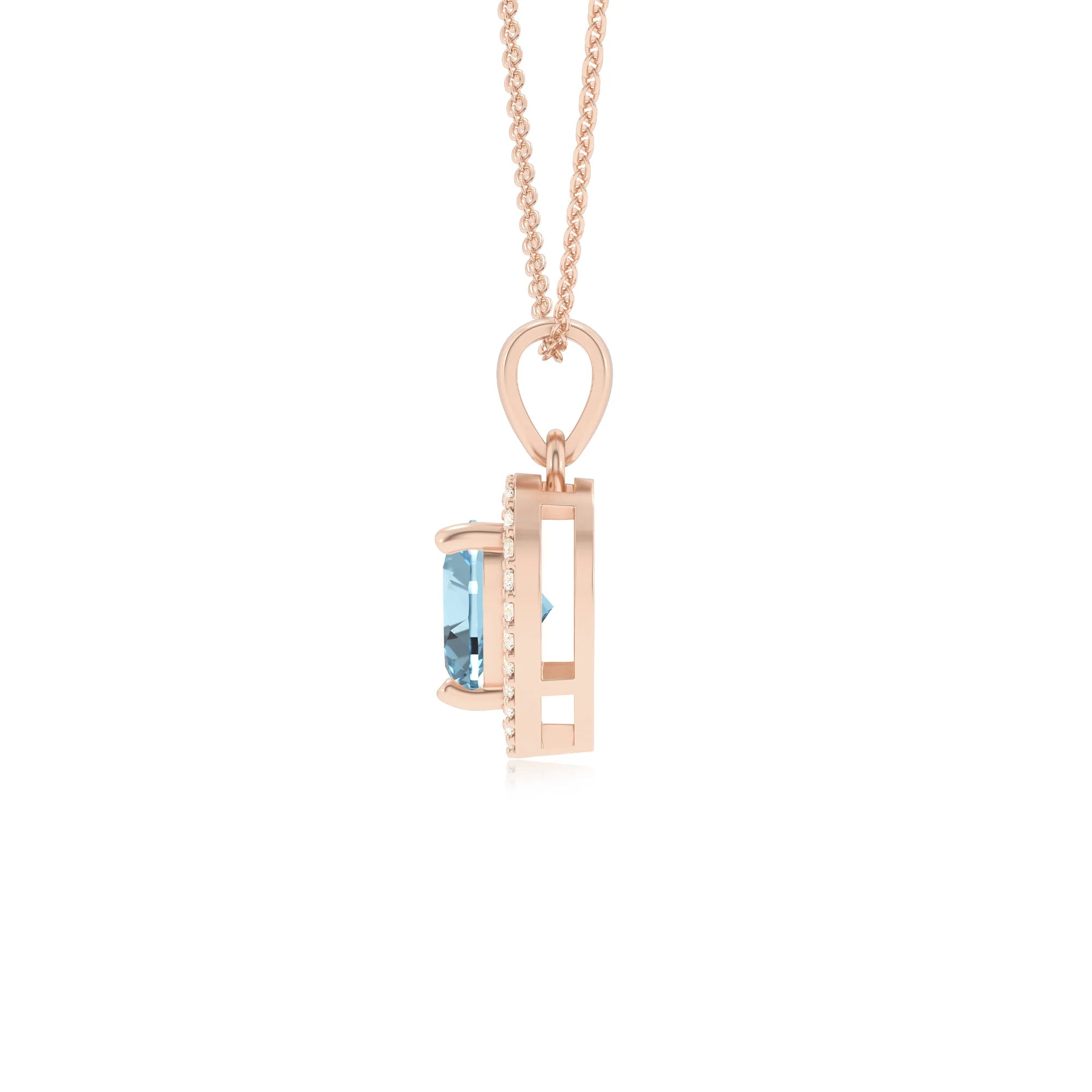 lab grown aquamarine heart solitaire necklaces in rose gold
