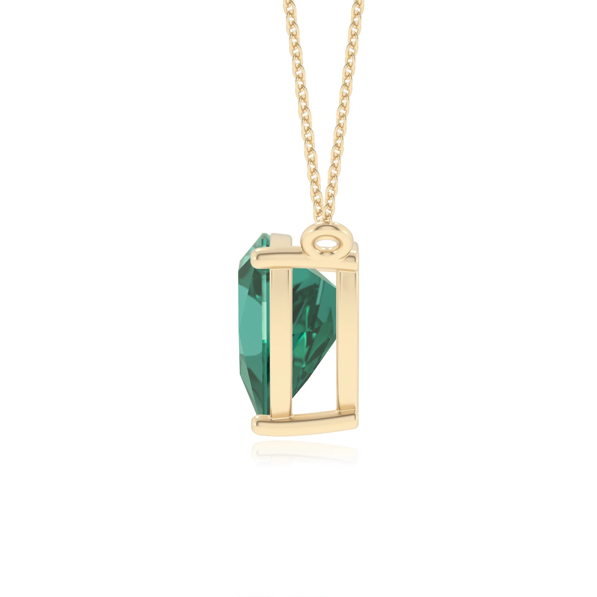 lab grown emerald trillion solitaire necklaces in yellow gold