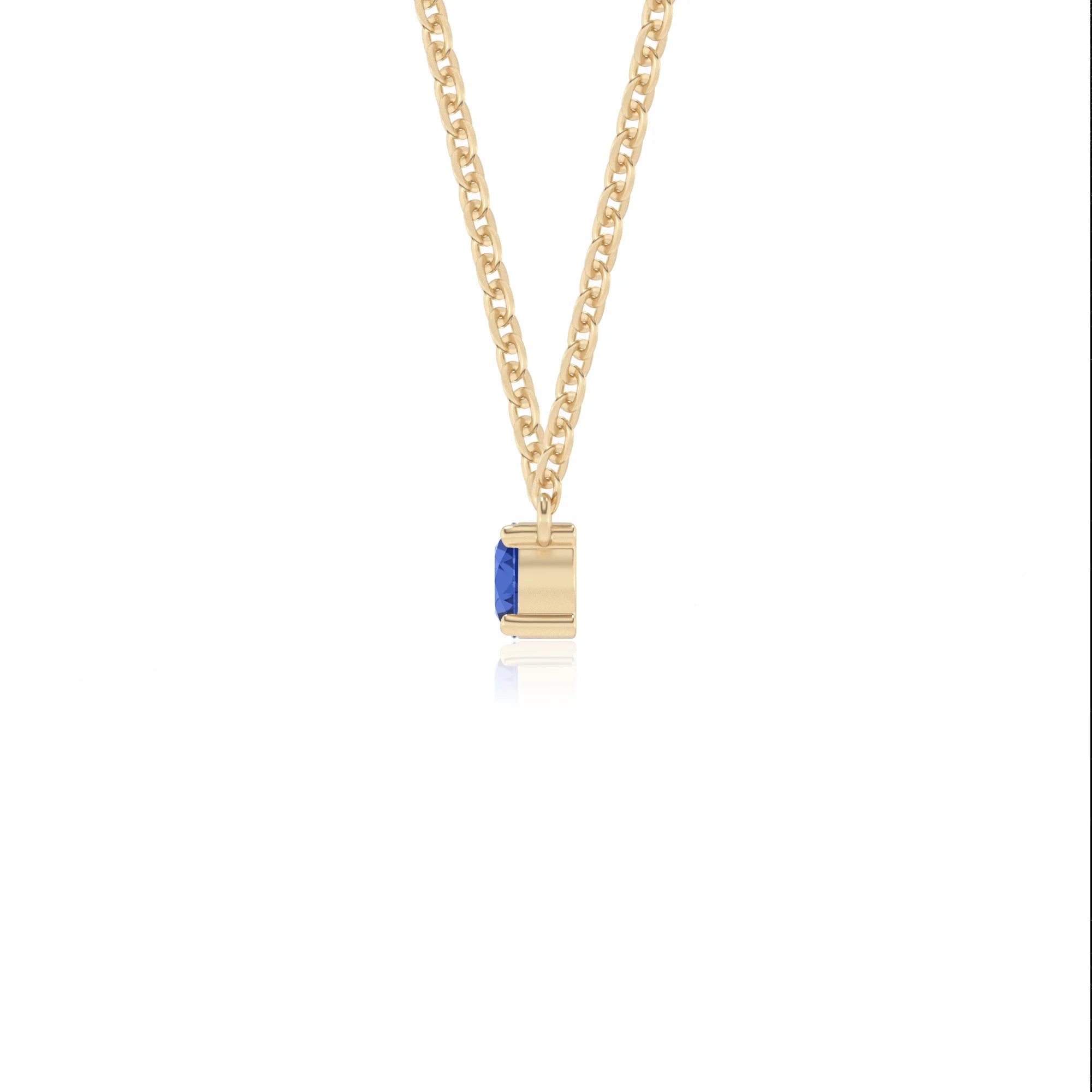 lab grown blue-sapphire round bar v-bale necklaces in yellow gold