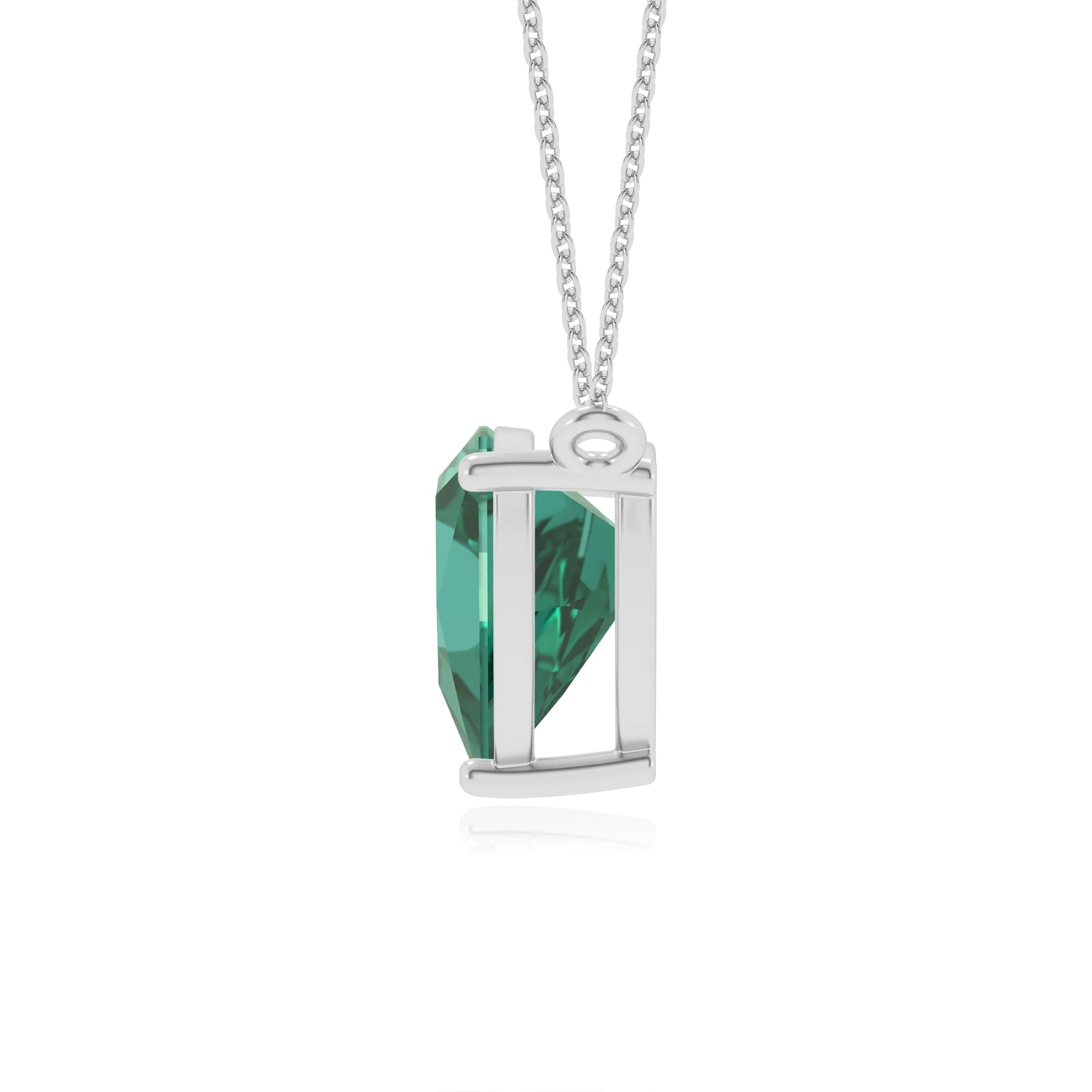 lab grown emerald trillion solitaire necklaces in sterling silver