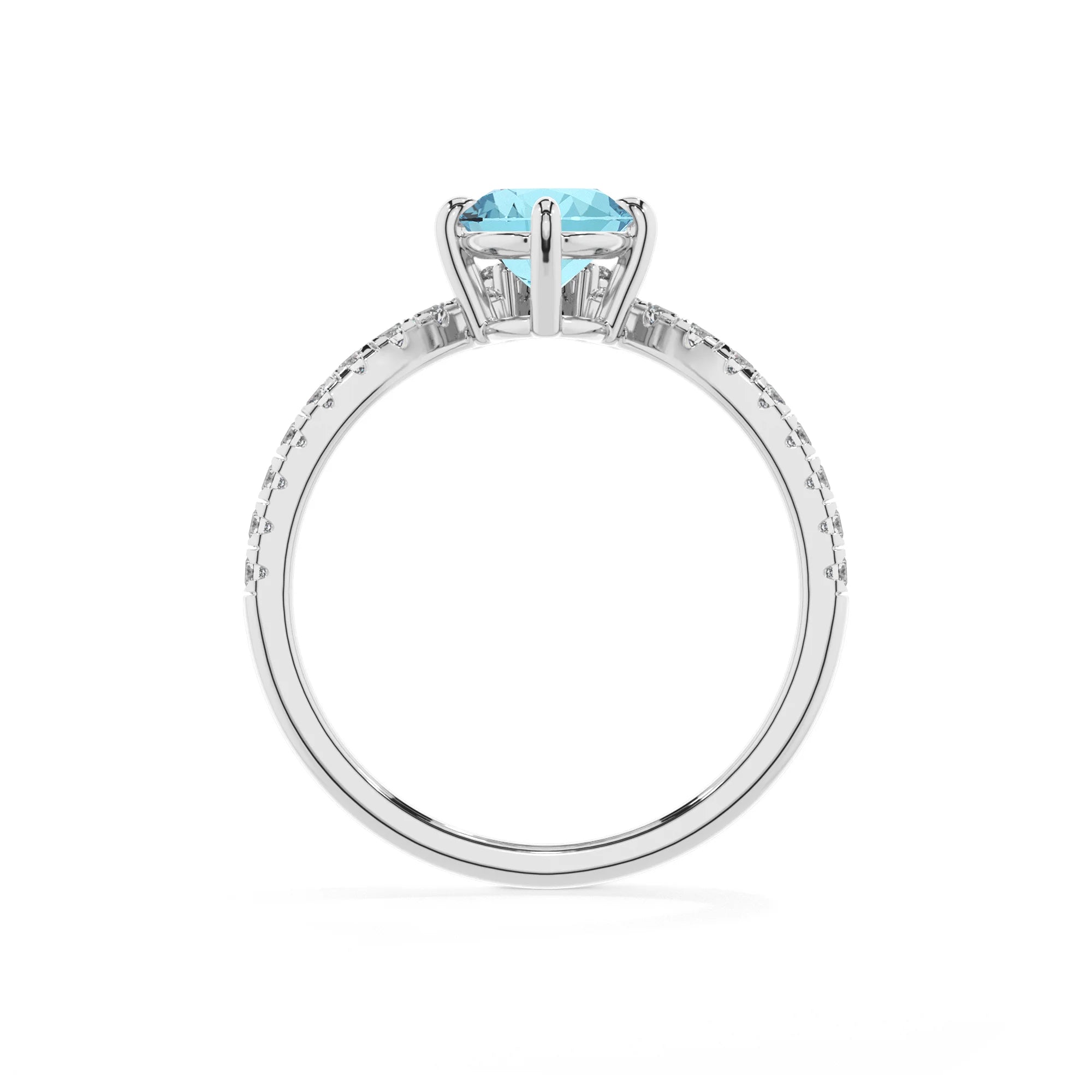 lab grown aquamarine oval solitaire rings in white gold
