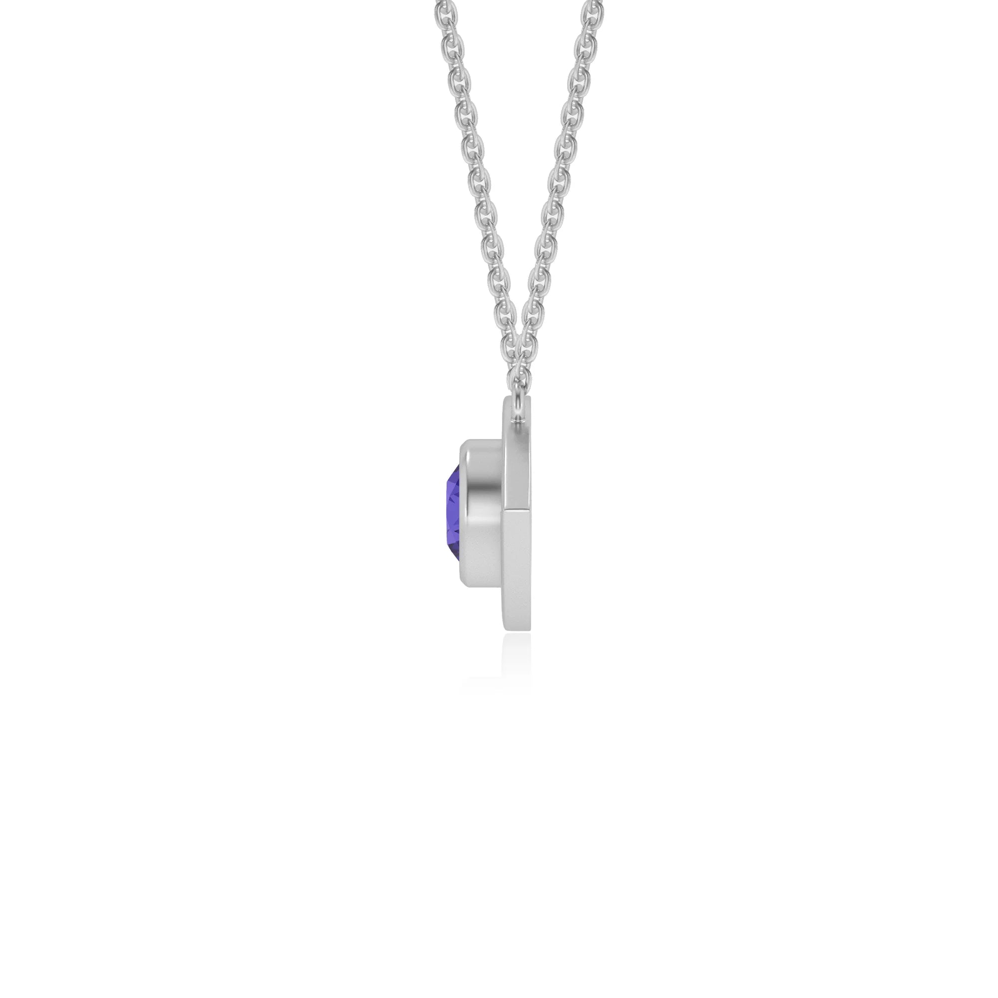lab grown tanzanite round solitaire necklaces in sterling silver