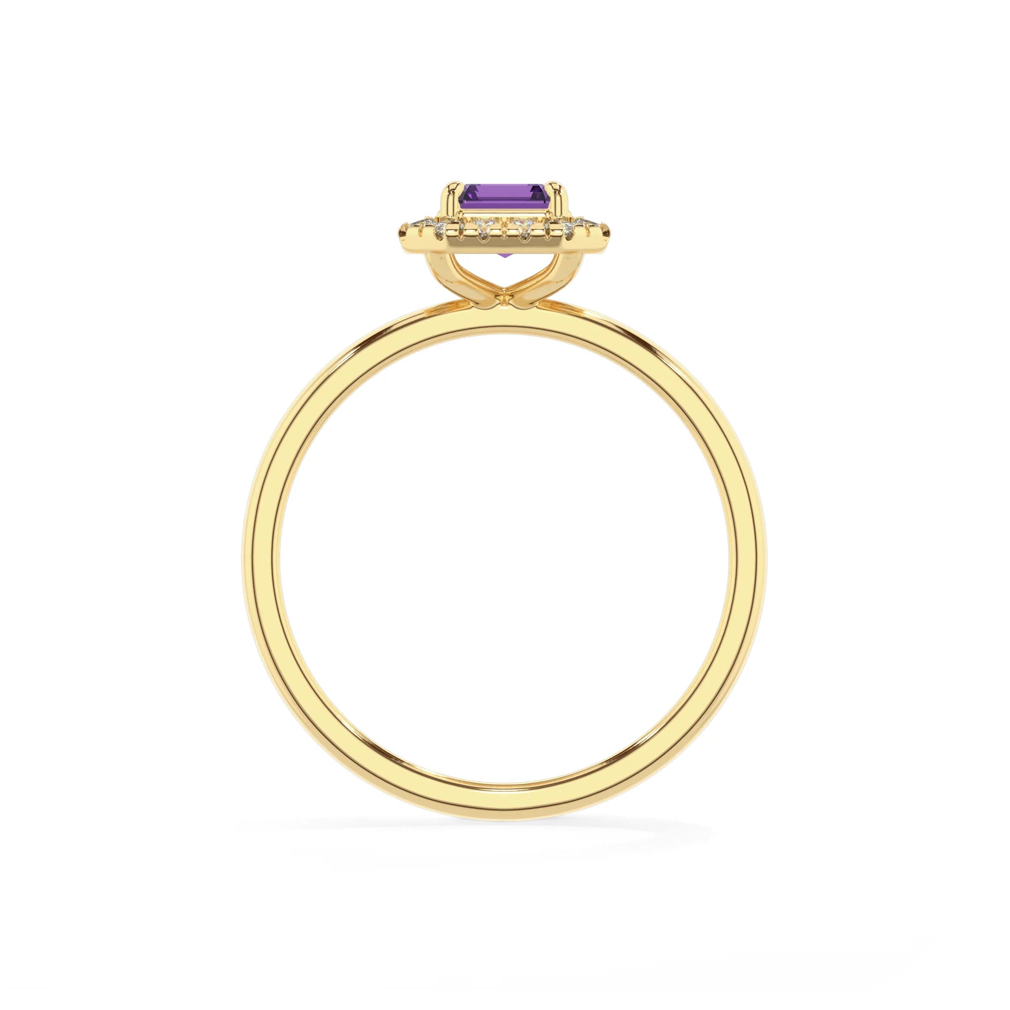 lab grown amethyst emerald cut solitaire rings in yellow gold