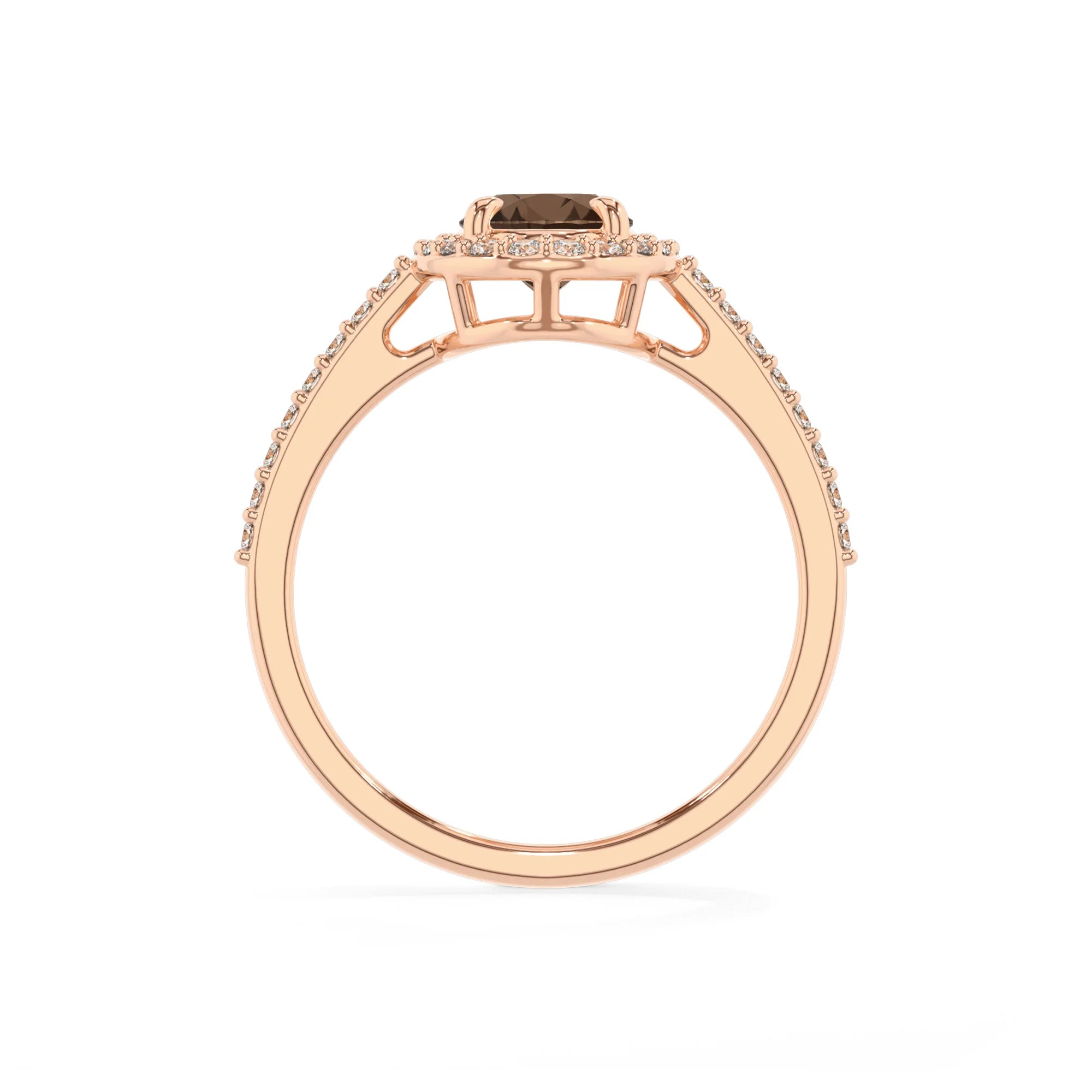 natural smoky-quartz oval solitaire rings in rose gold
