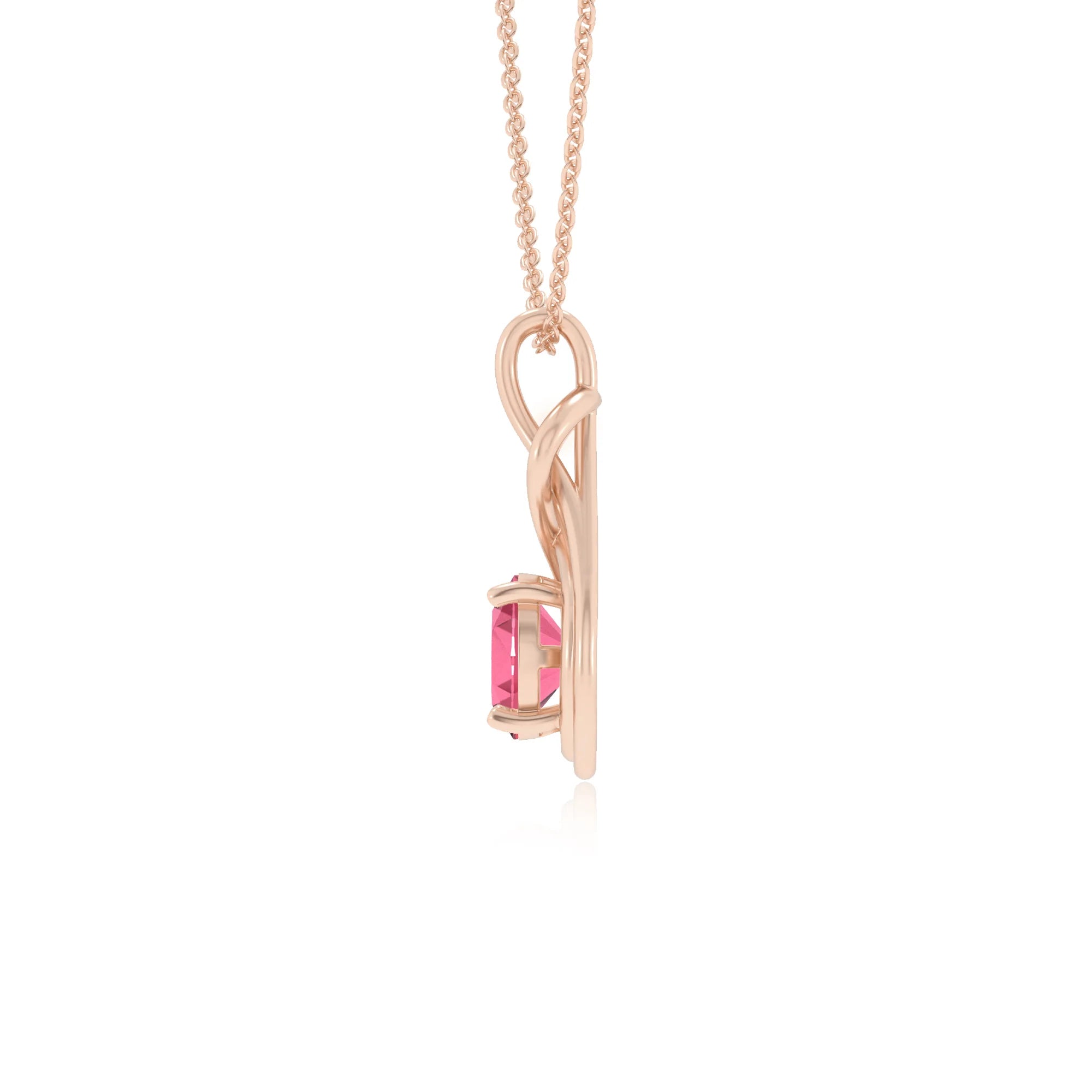 lab grown pink-tourmaline round solitaire necklaces in rose gold