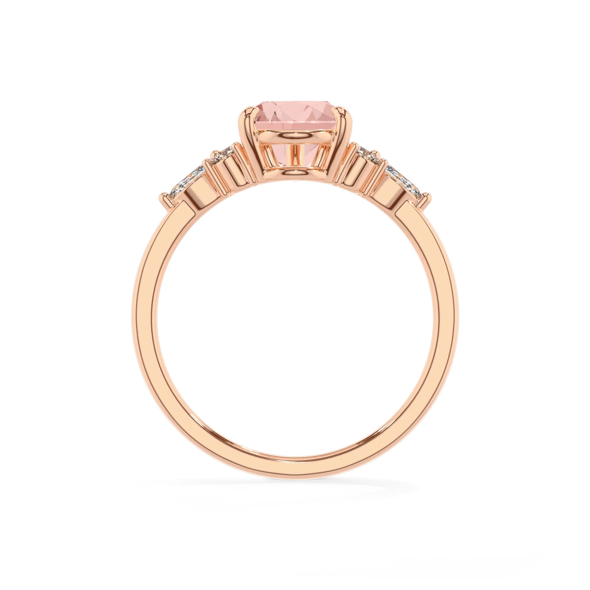 lab grown morganite pear solitaire rings in rose gold