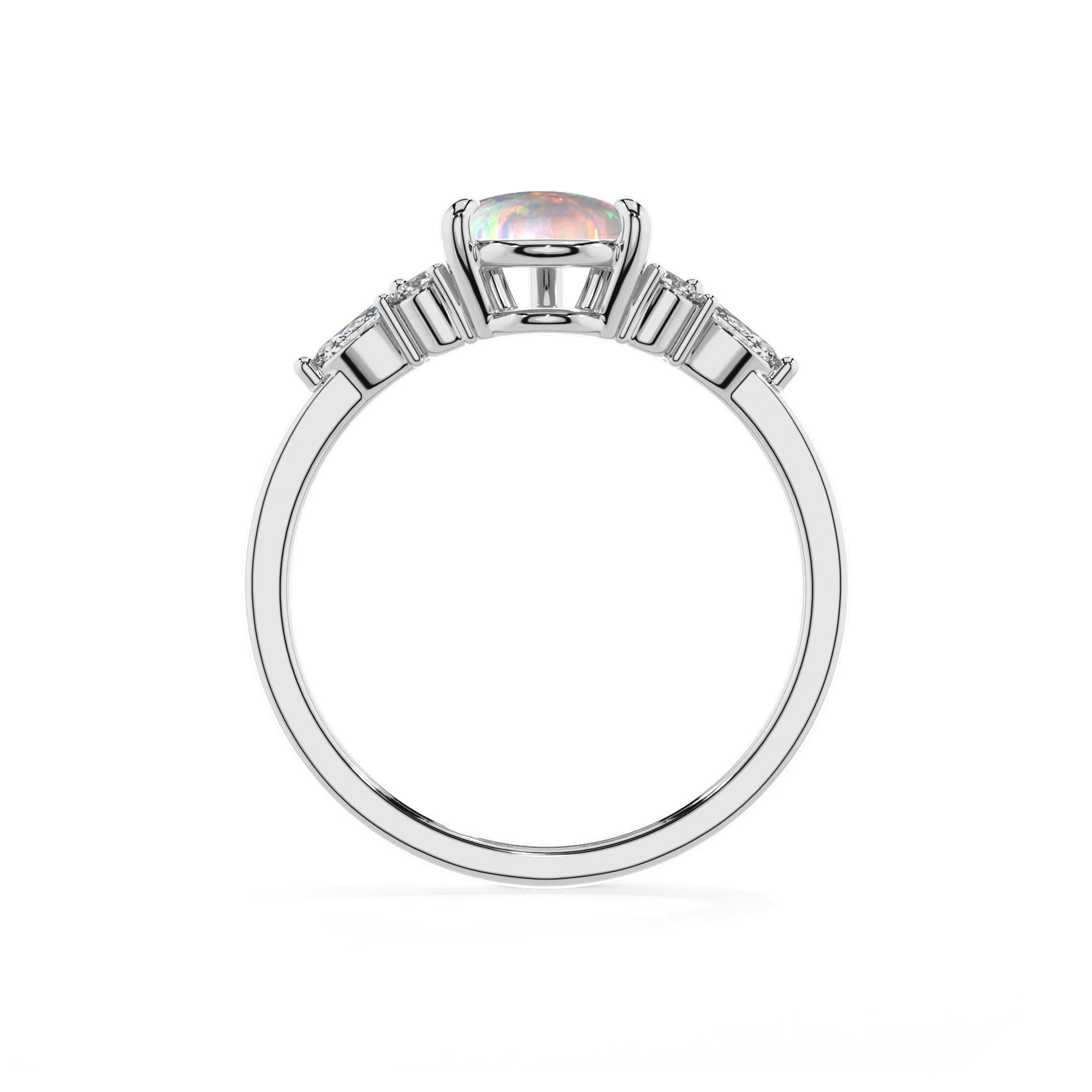 lab grown opal pear solitaire rings in sterling silver