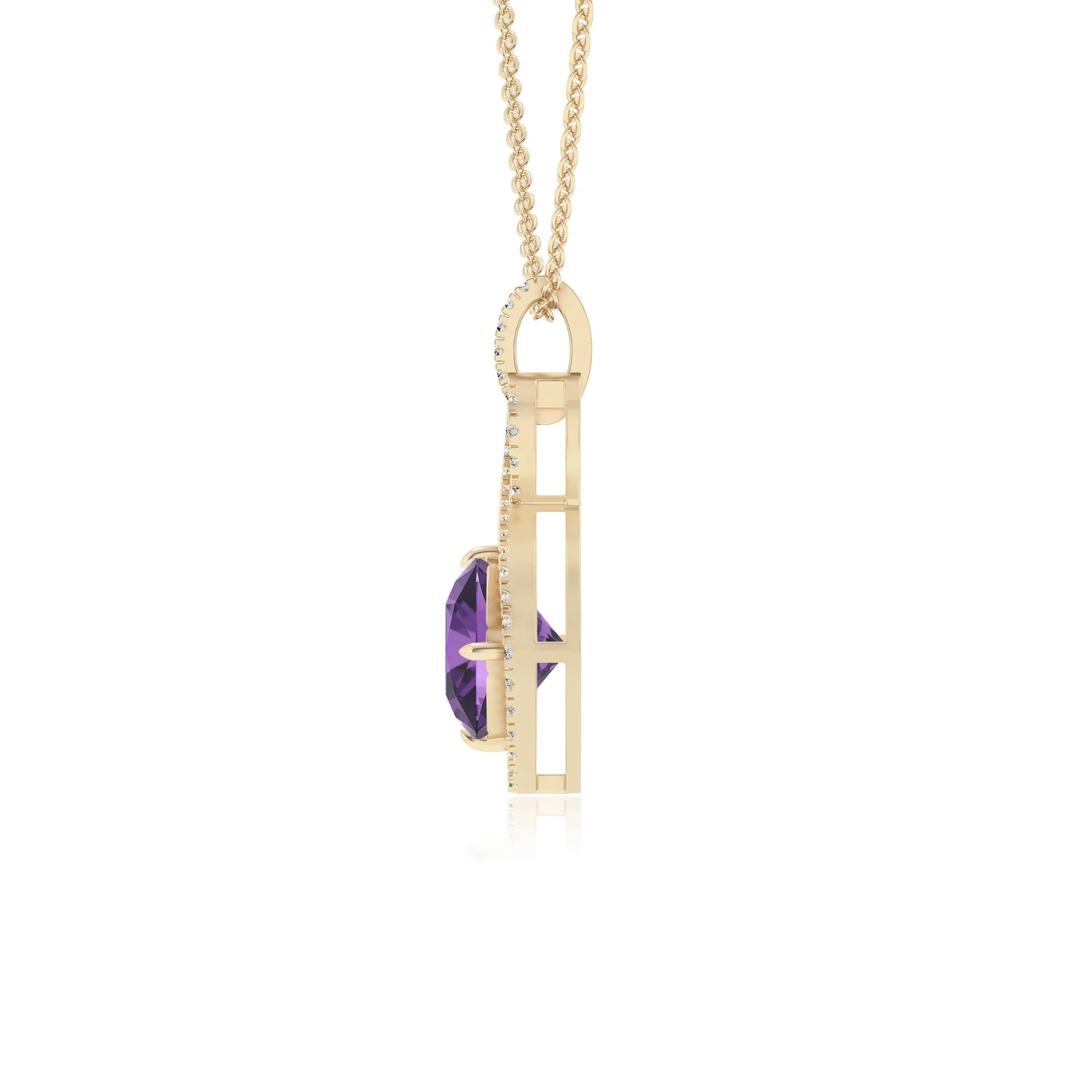 lab grown amethyst cushion infinity necklaces in yellow gold