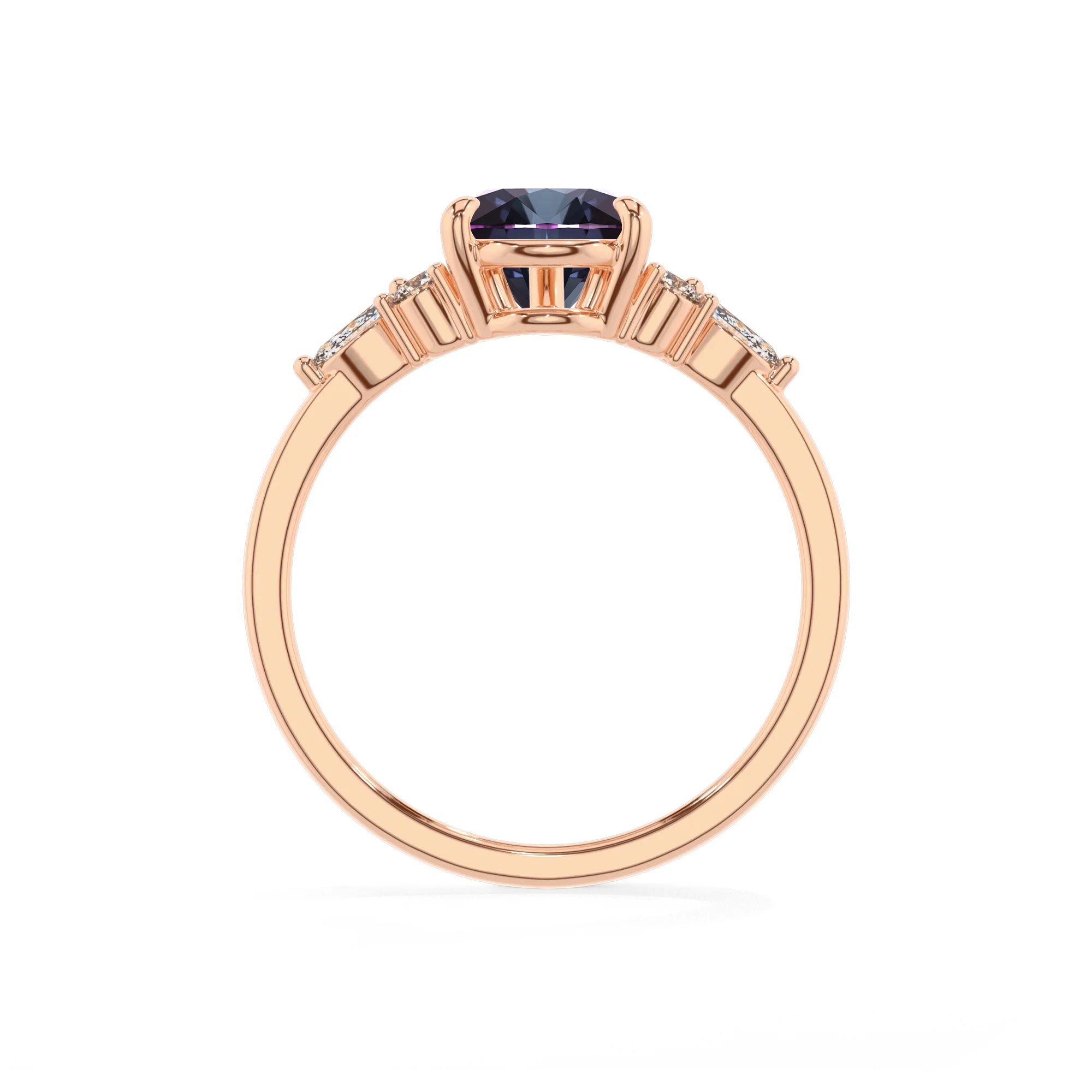 lab grown alexandrite pear solitaire rings in rose gold