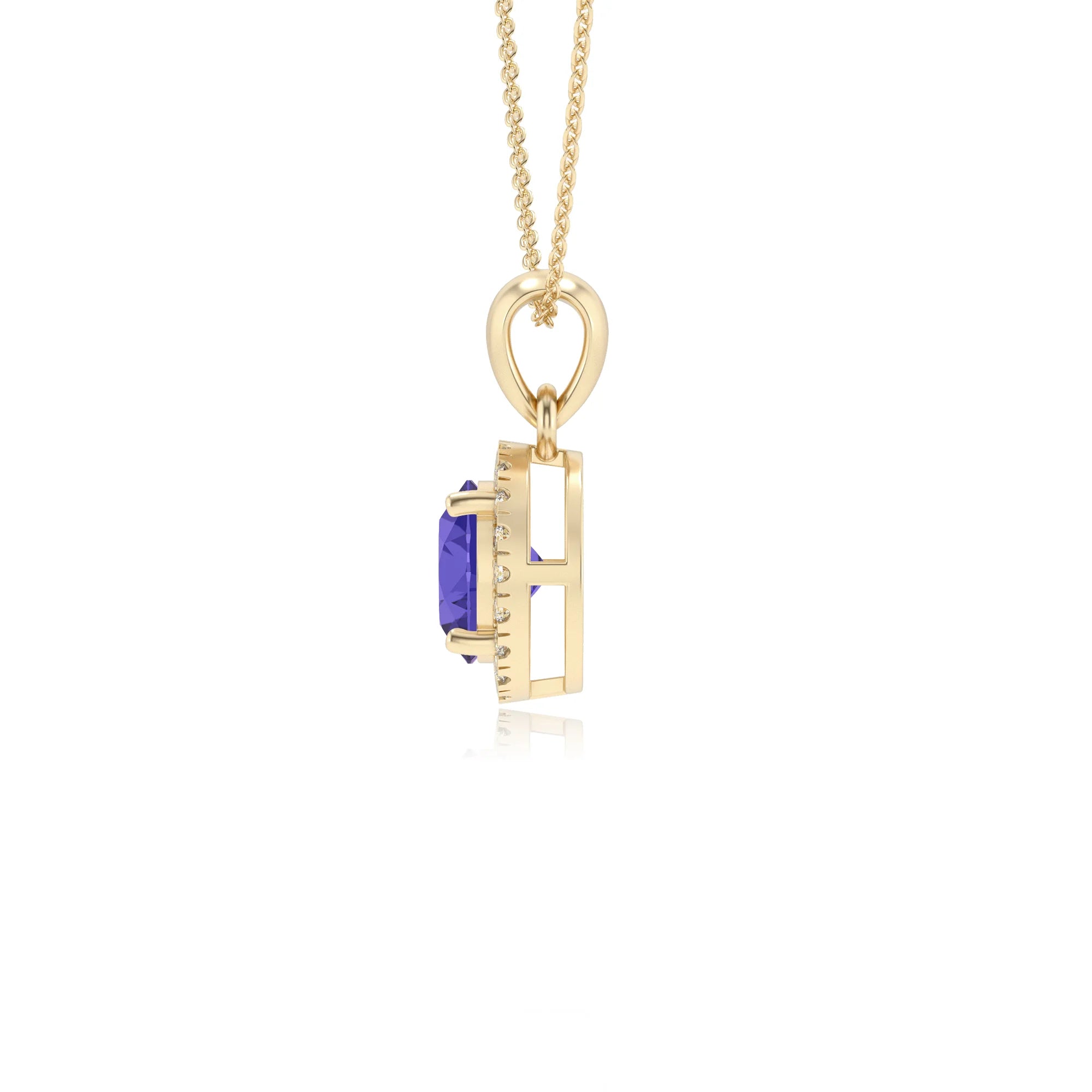 lab grown tanzanite round solitaire necklaces in yellow gold