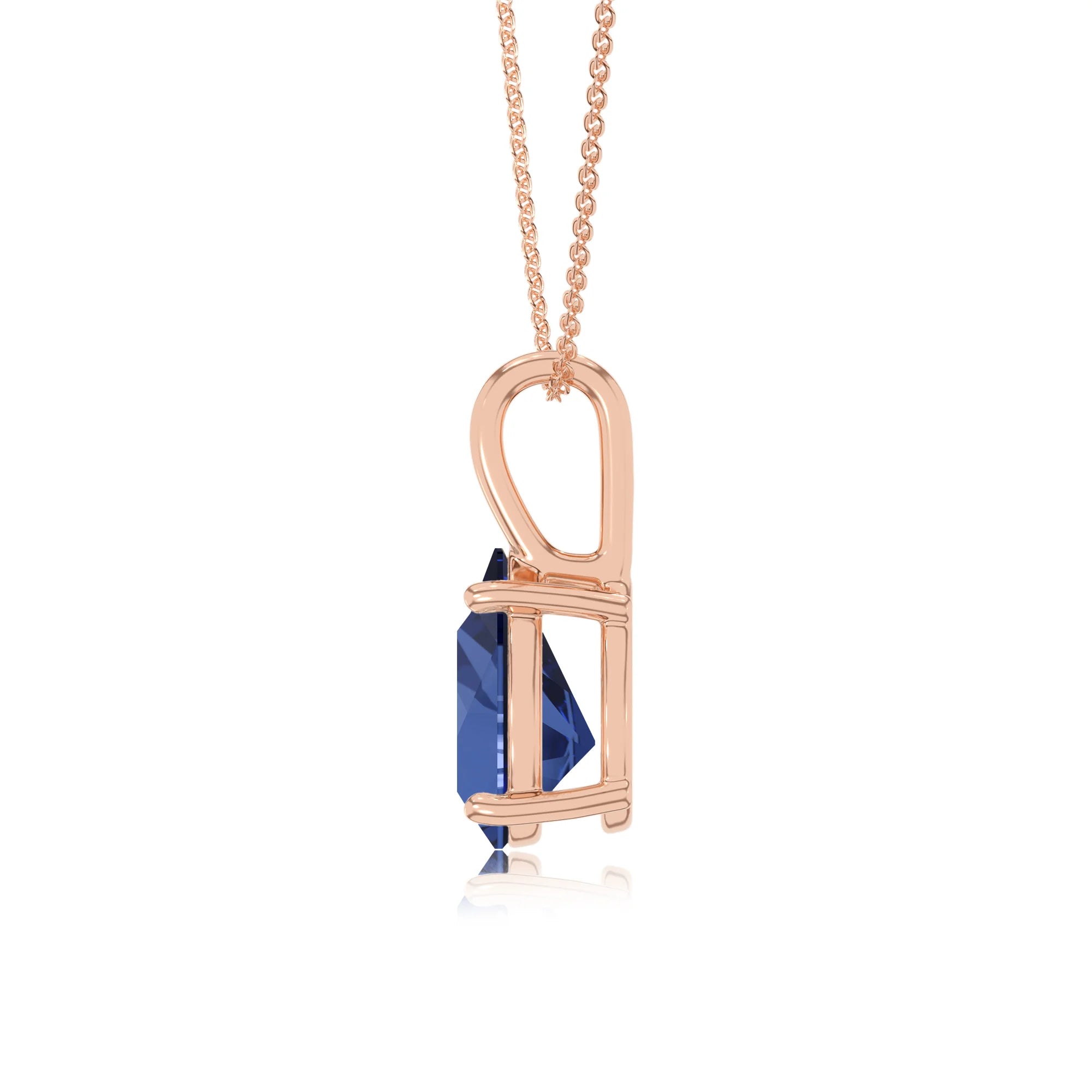 lab grown blue-sapphire pear solitaire necklaces in rose gold
