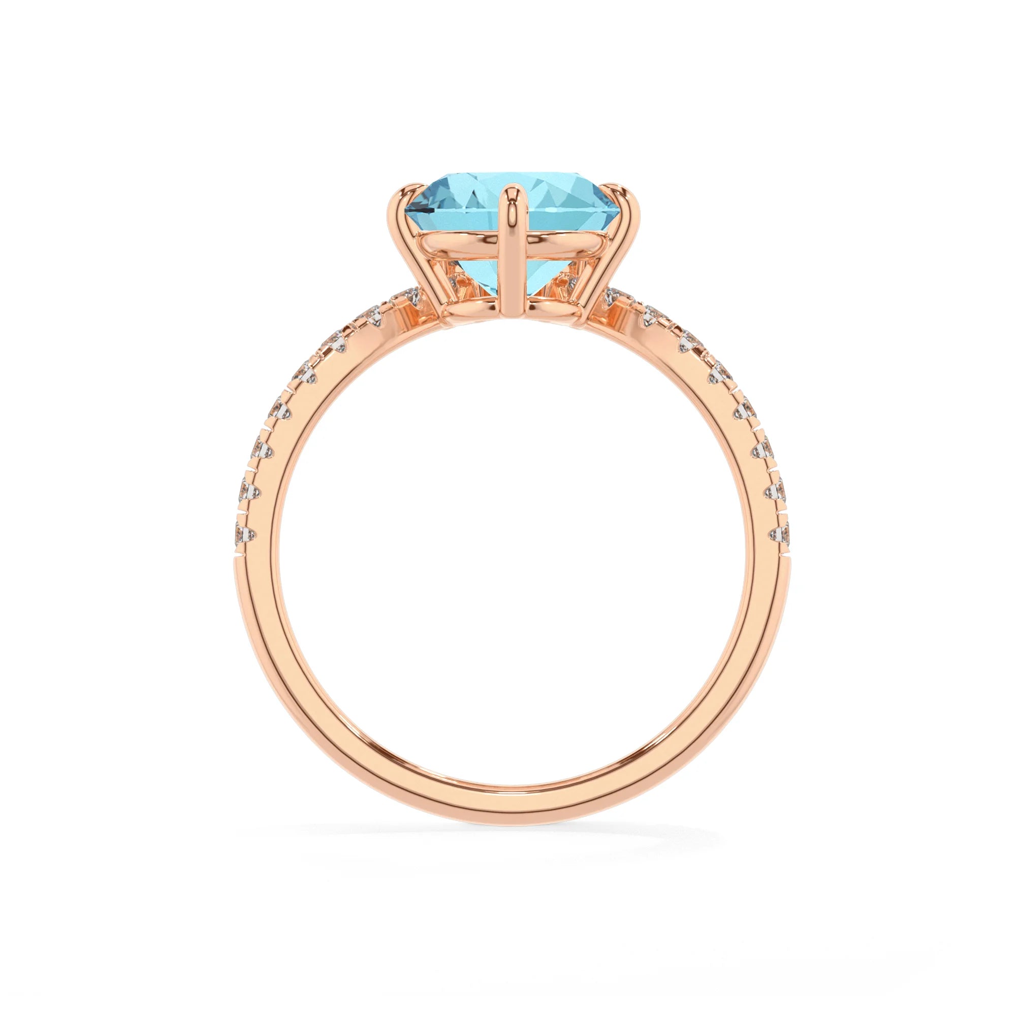 lab grown aquamarine round solitaire rings in rose gold