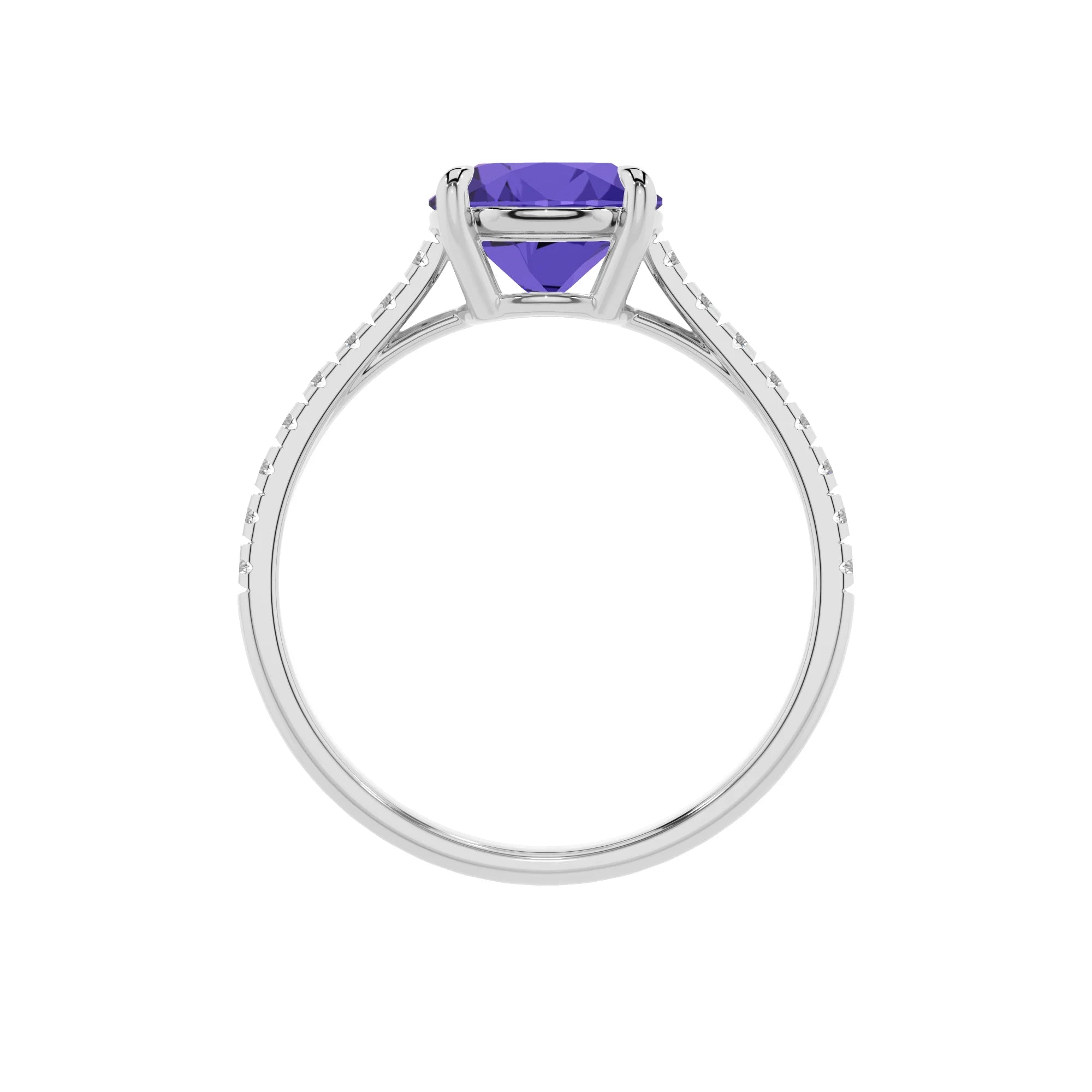 lab grown tanzanite round half eternity solitaire engagement rings in white gold