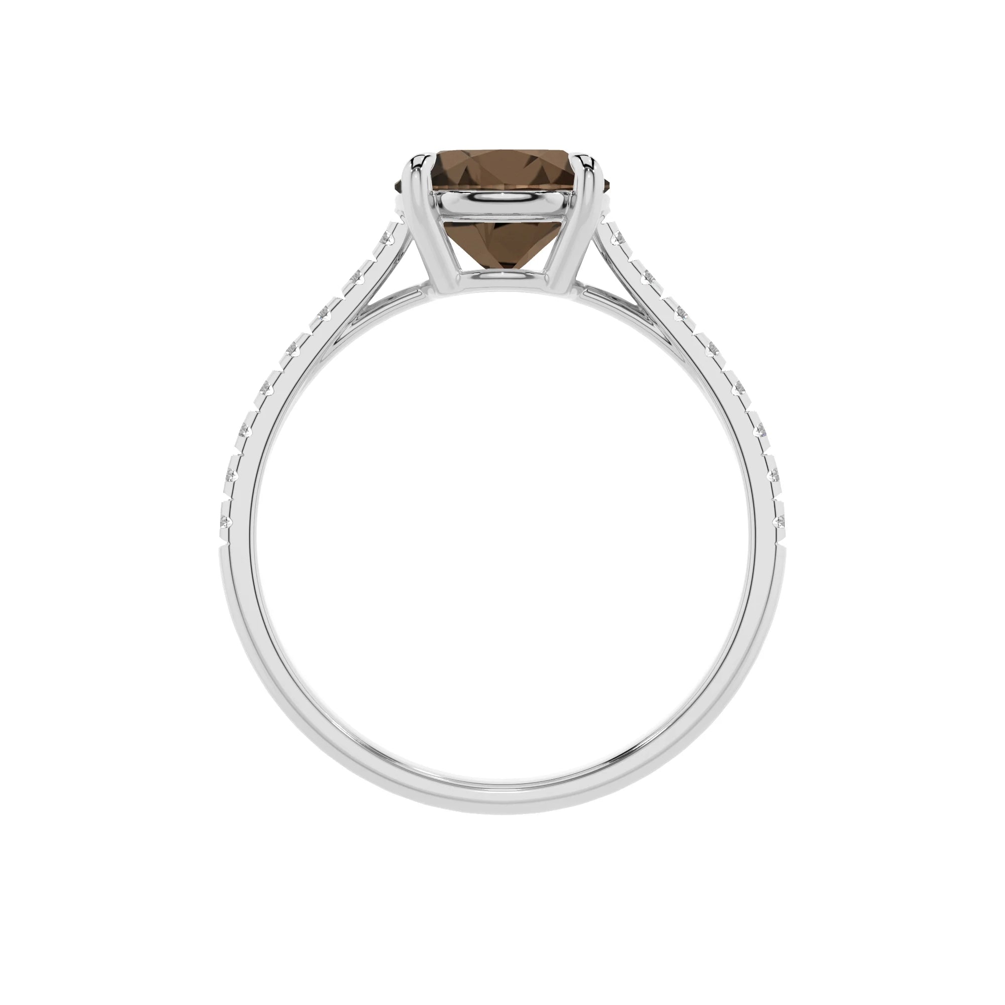 natural smoky-quartz round half eternity solitaire engagement rings in white gold