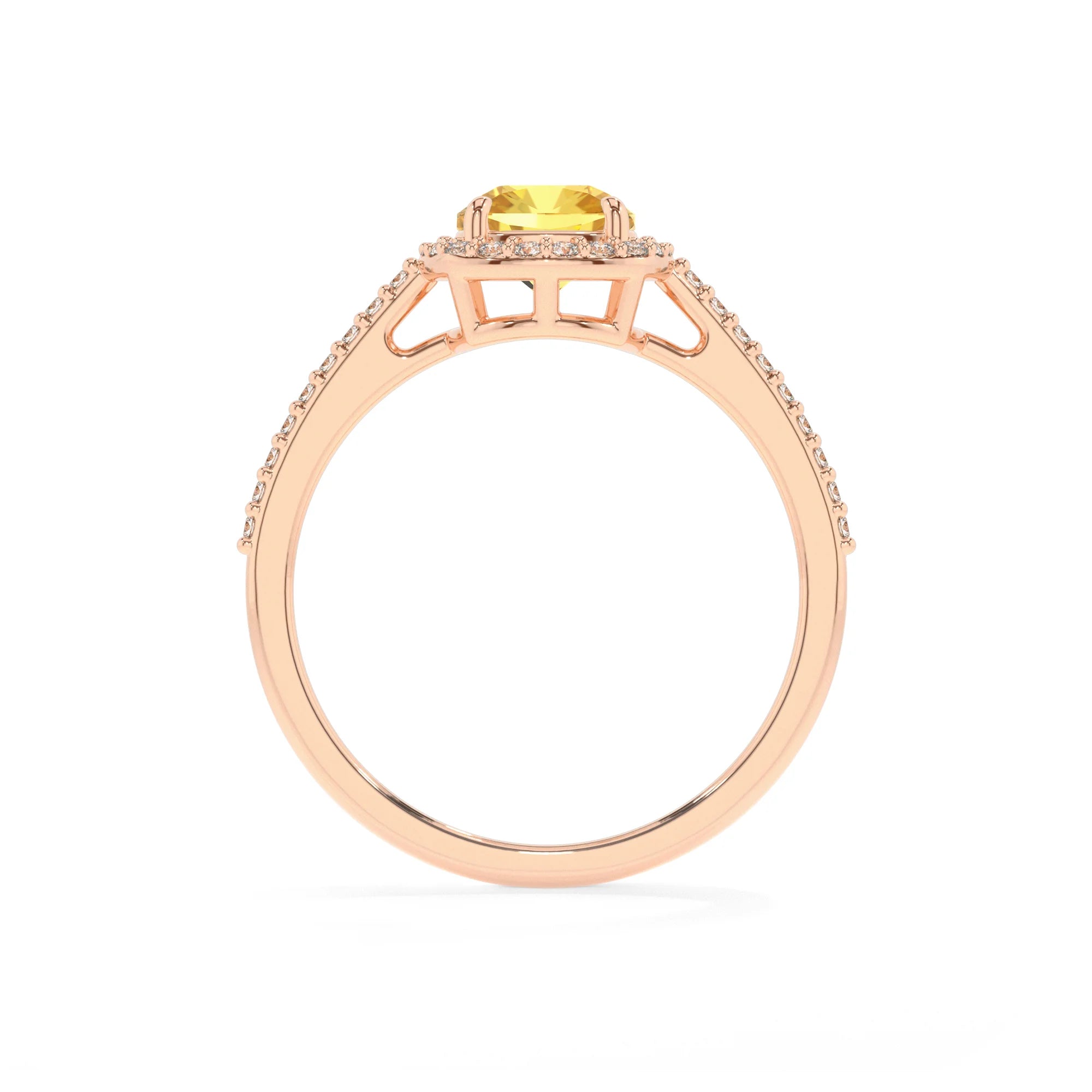 lab grown yellow-sapphire cushion solitaire rings in rose gold