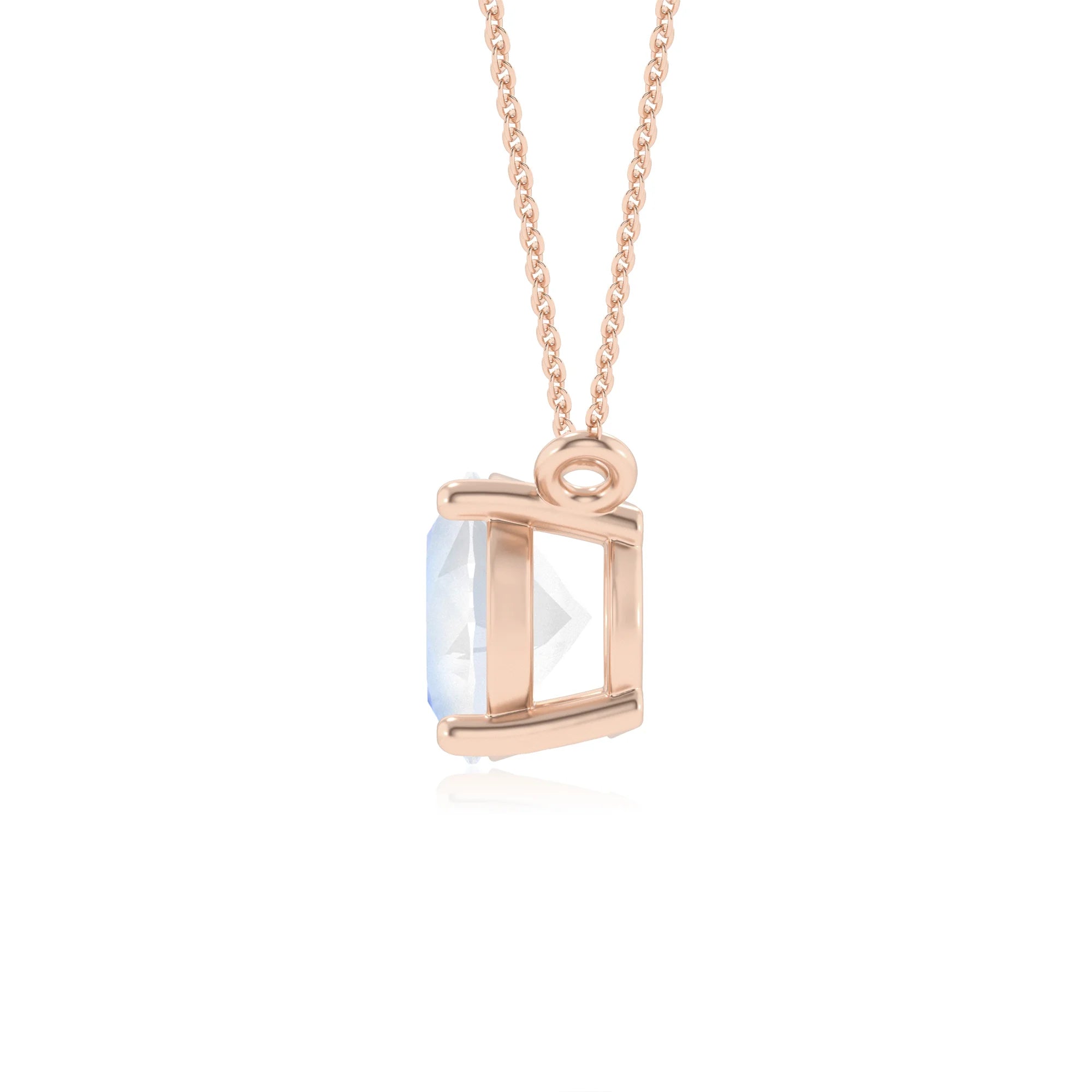 natural rainbow-moonstone oval solitaire necklaces in rose gold
