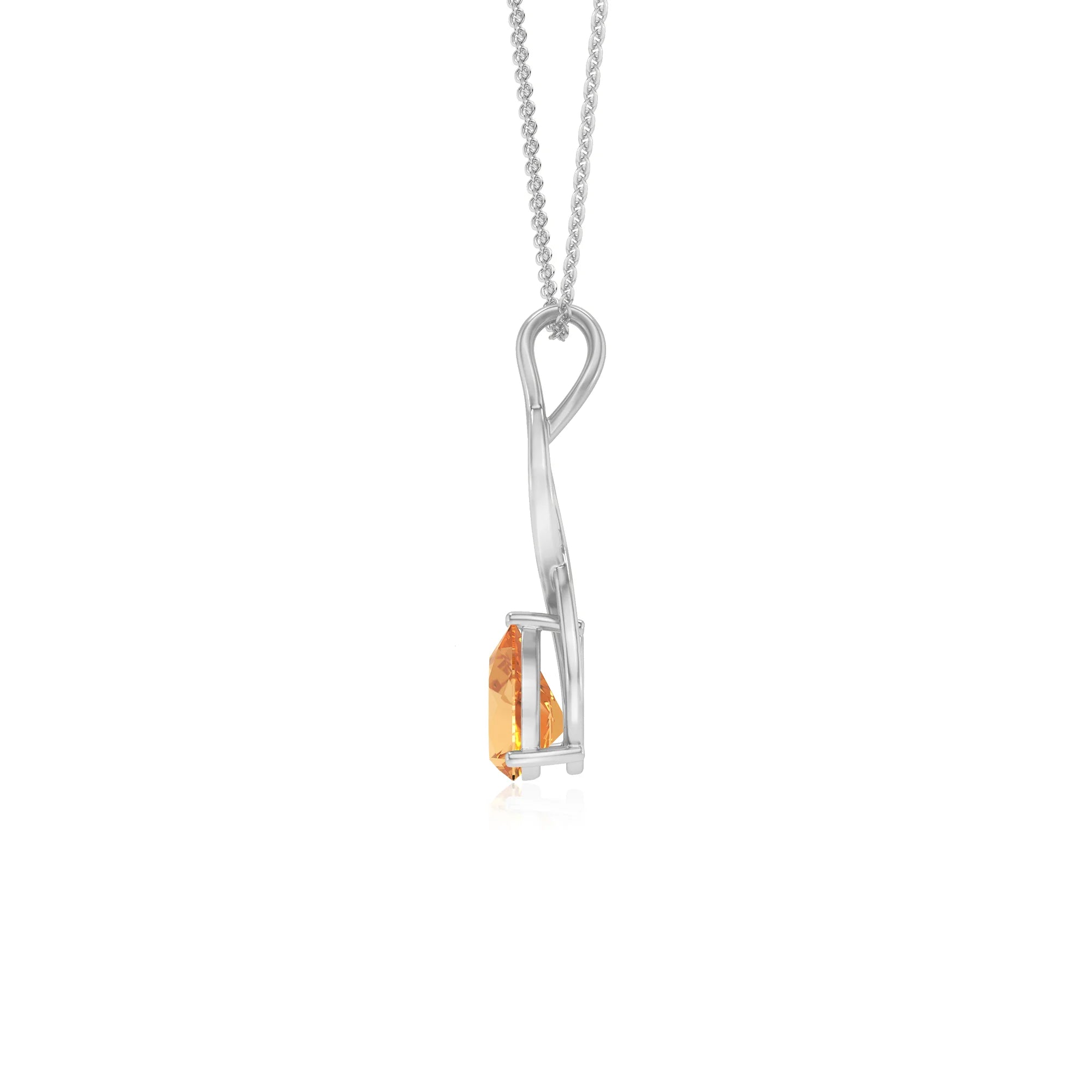 lab grown citrine pear solitaire necklaces in platinum
