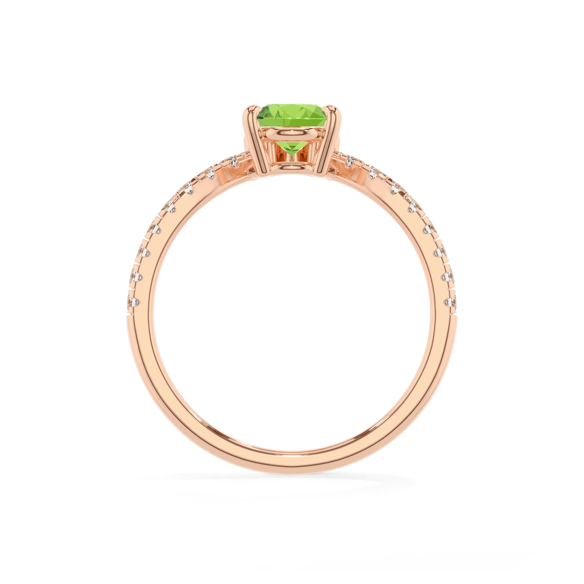 natural peridot pear solitaire rings in rose gold