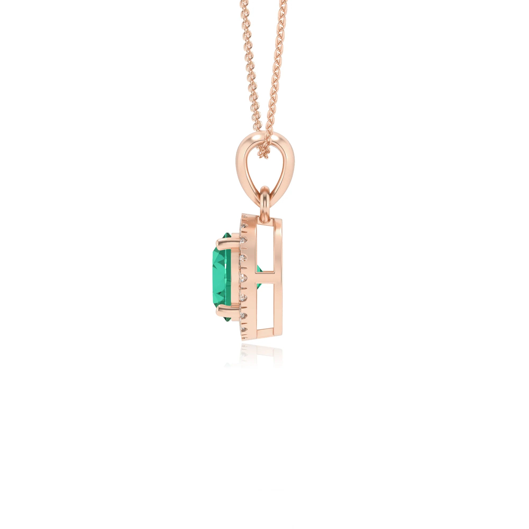 lab grown emerald round solitaire necklaces in rose gold