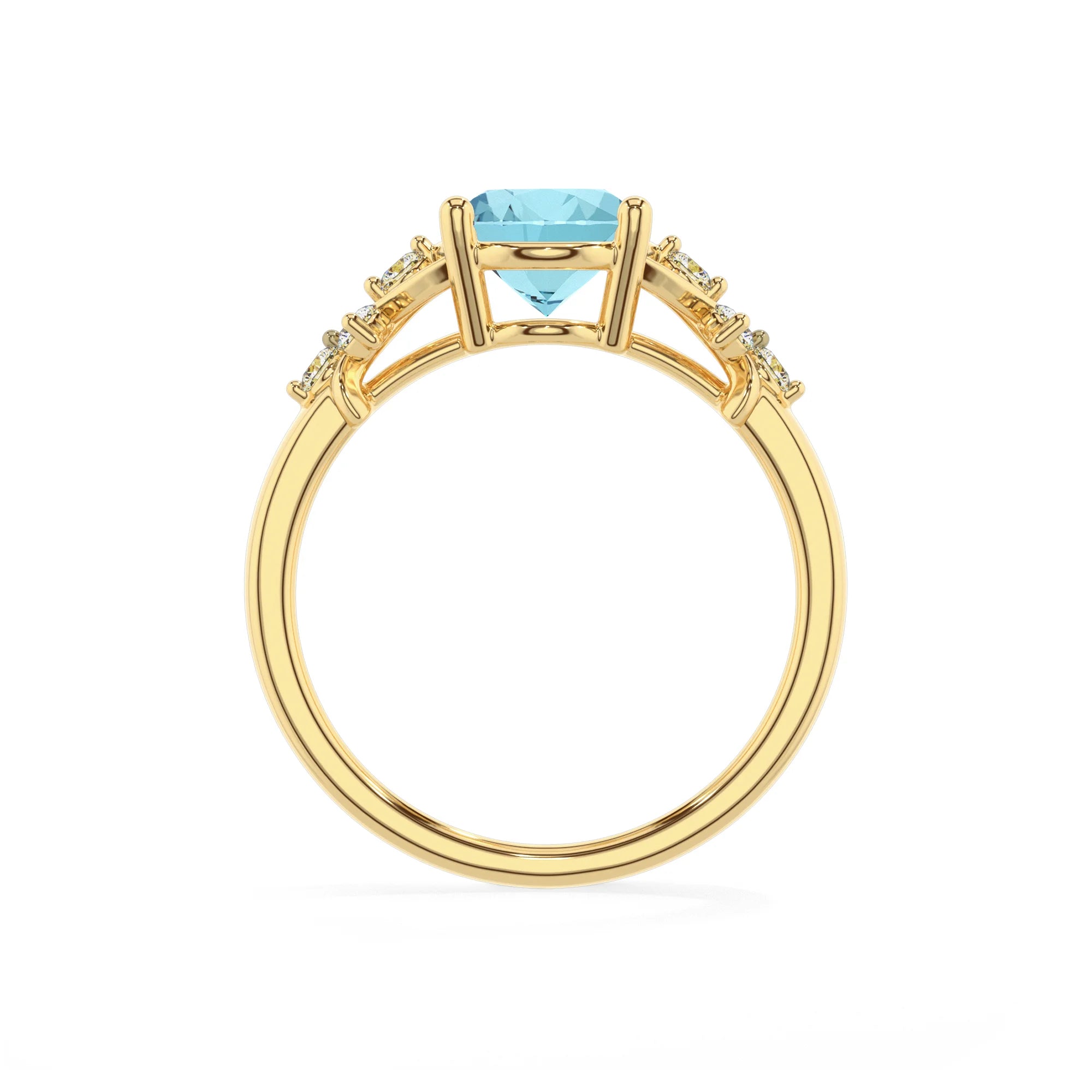 lab grown aquamarine oval solitaire rings in yellow gold