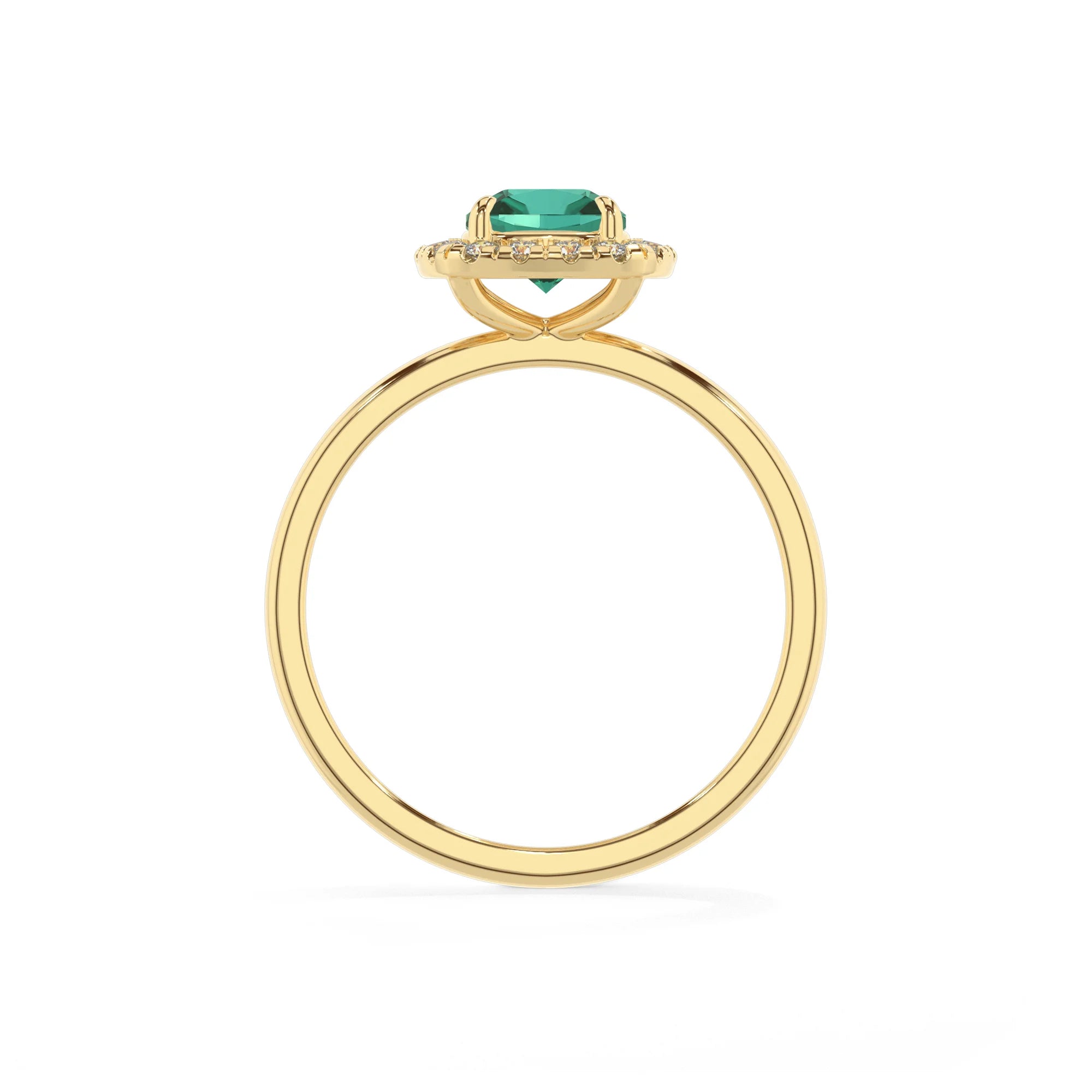 lab grown emerald cushion solitaire rings in yellow gold