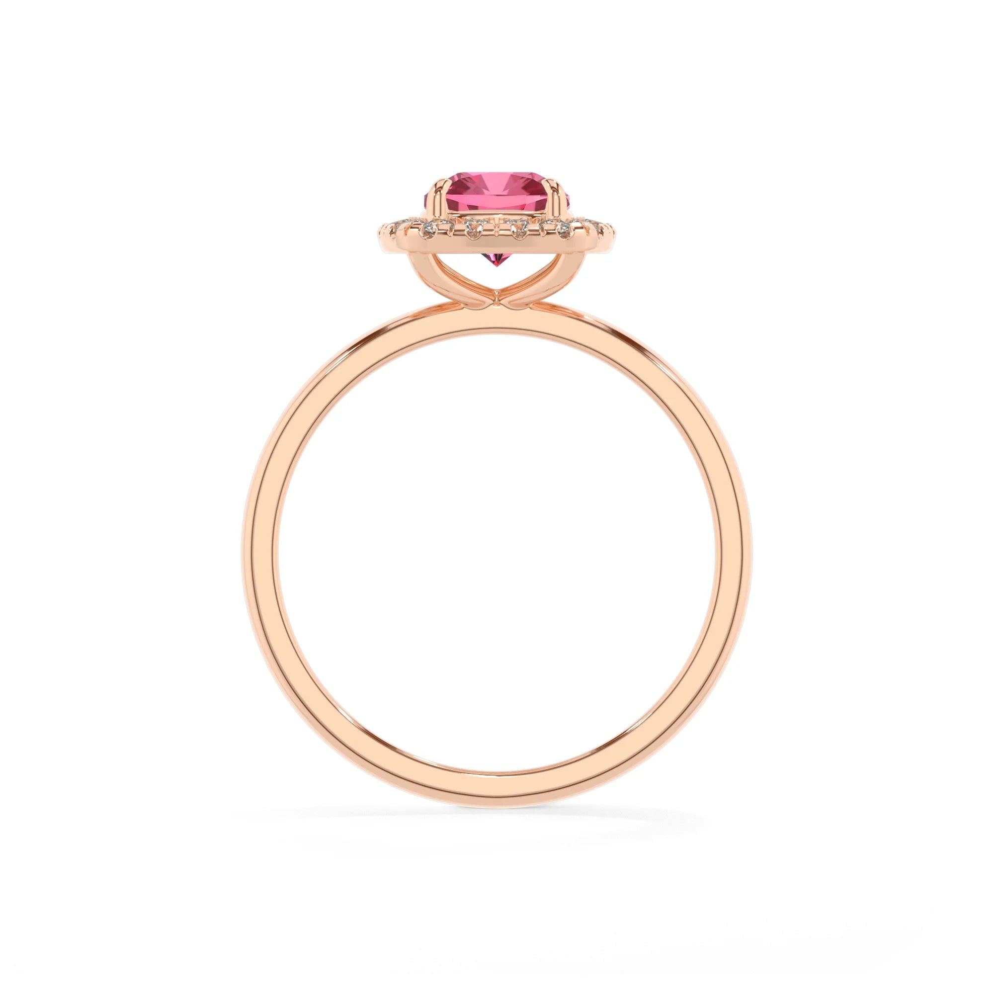 lab grown pink-tourmaline cushion solitaire rings in rose gold