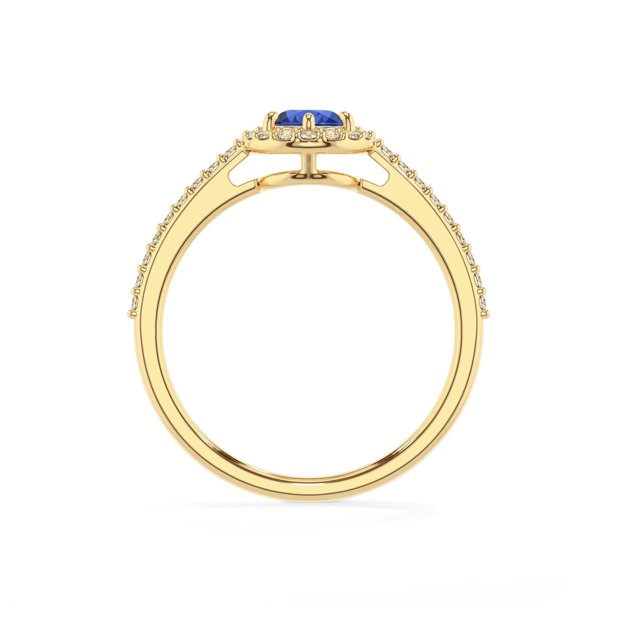 lab grown blue-sapphire pear solitaire rings in yellow gold