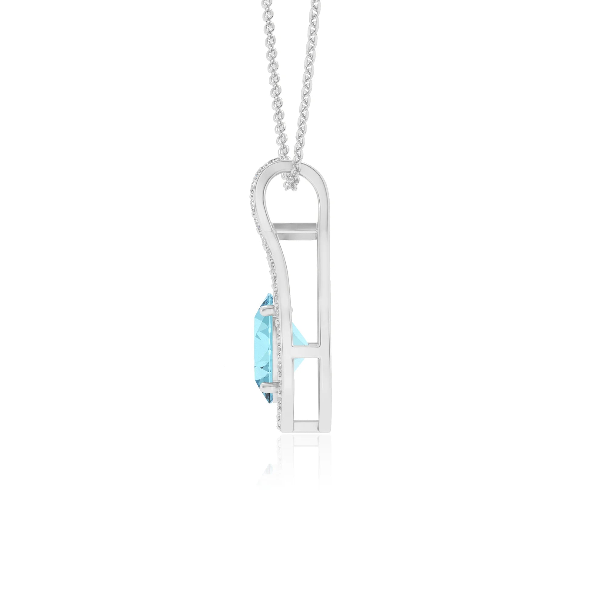 lab grown aquamarine oval solitaire necklaces in platinum