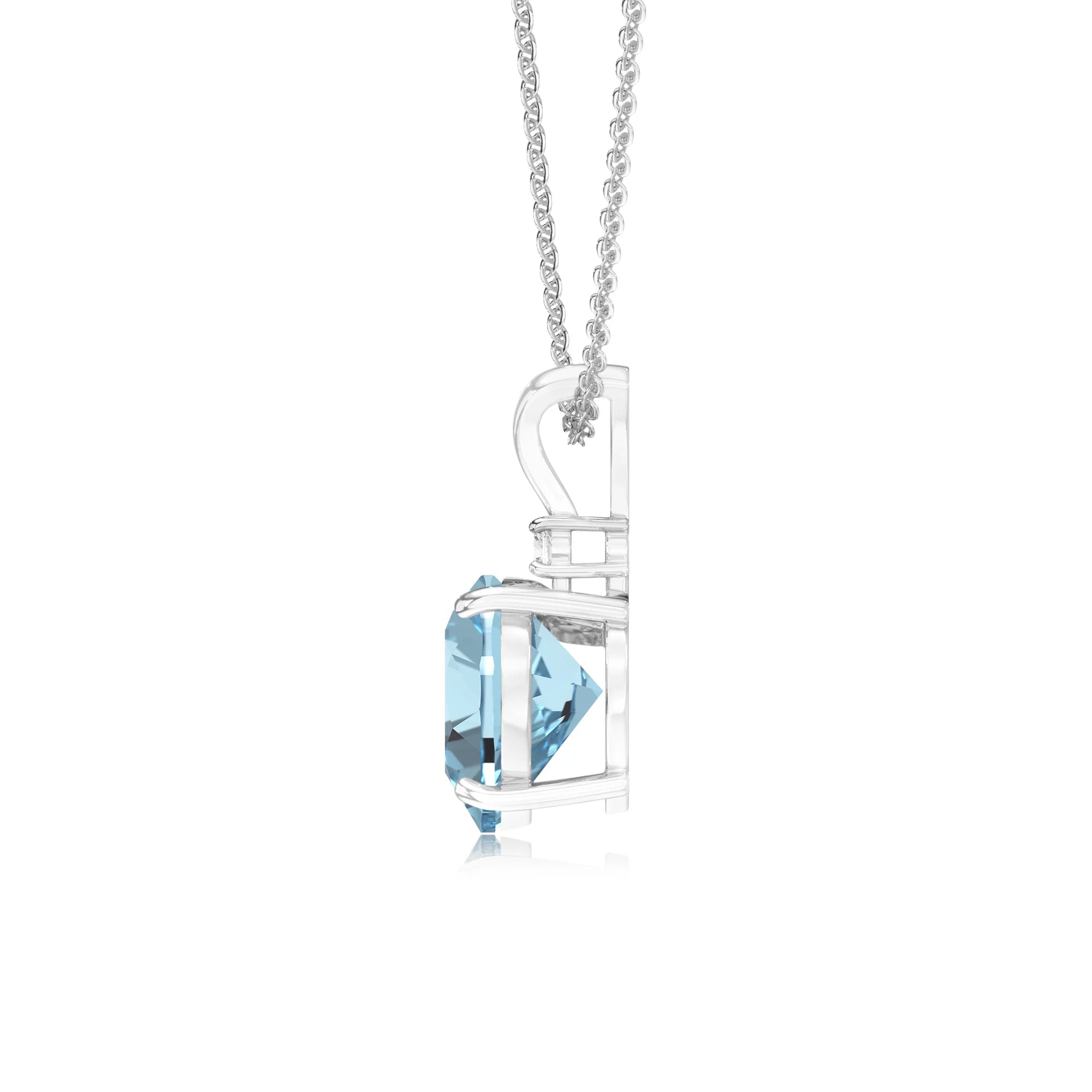 lab grown aquamarine heart solitaire v-bale necklaces in sterling silver