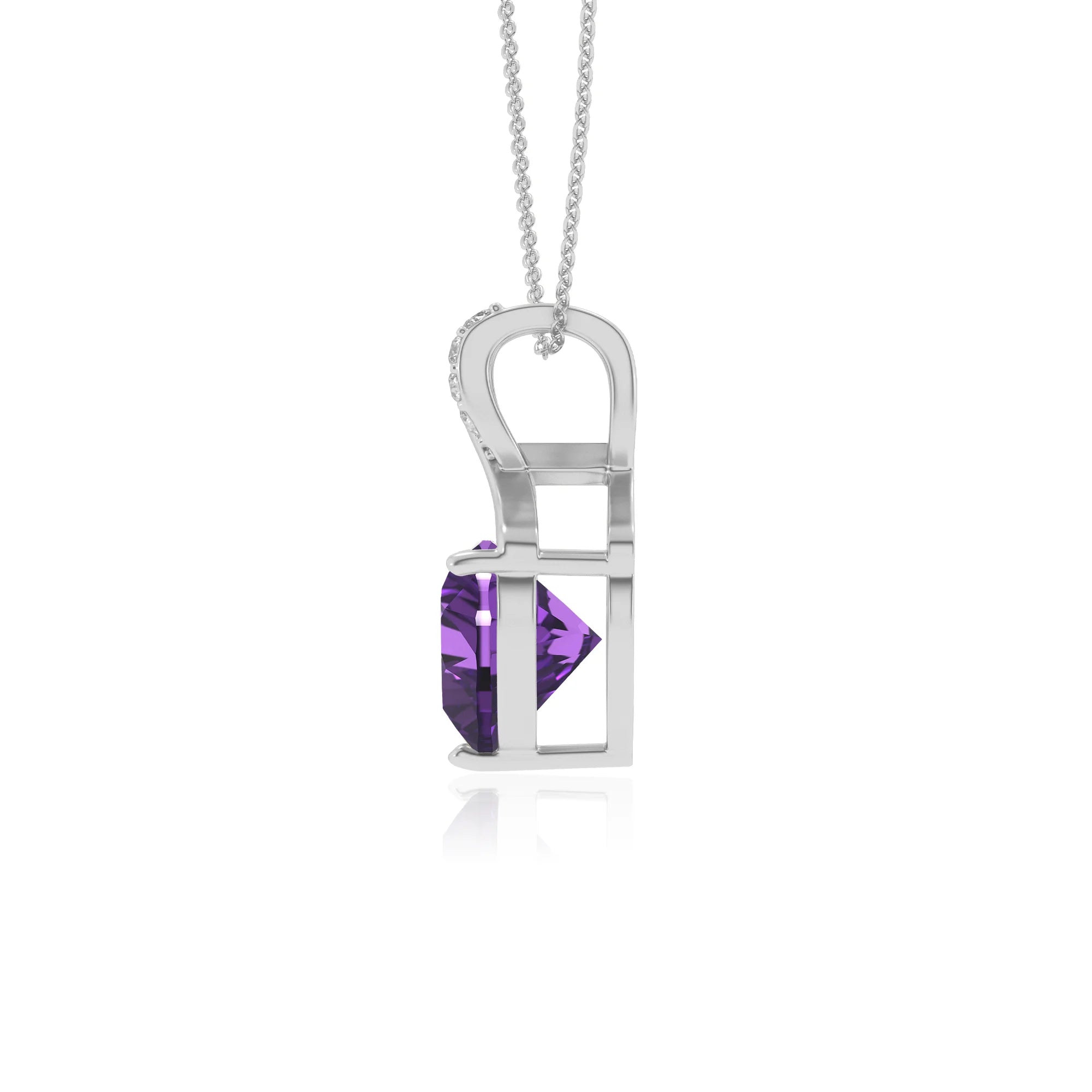 lab grown amethyst heart solitaire necklaces in white gold