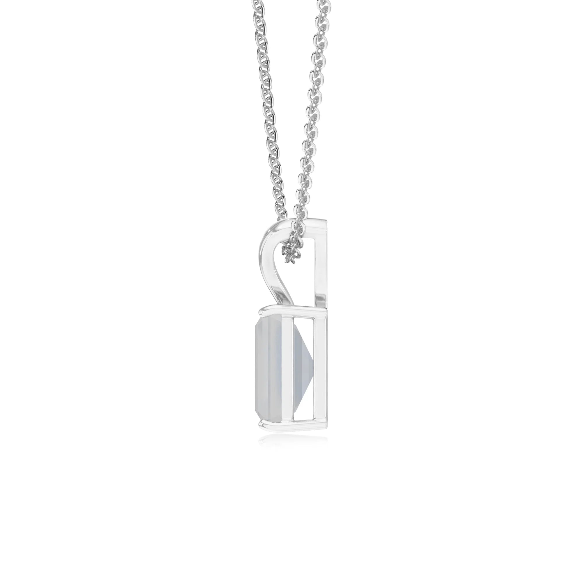 natural rainbow-moonstone emerald cut solitaire v-bale necklaces in sterling silver