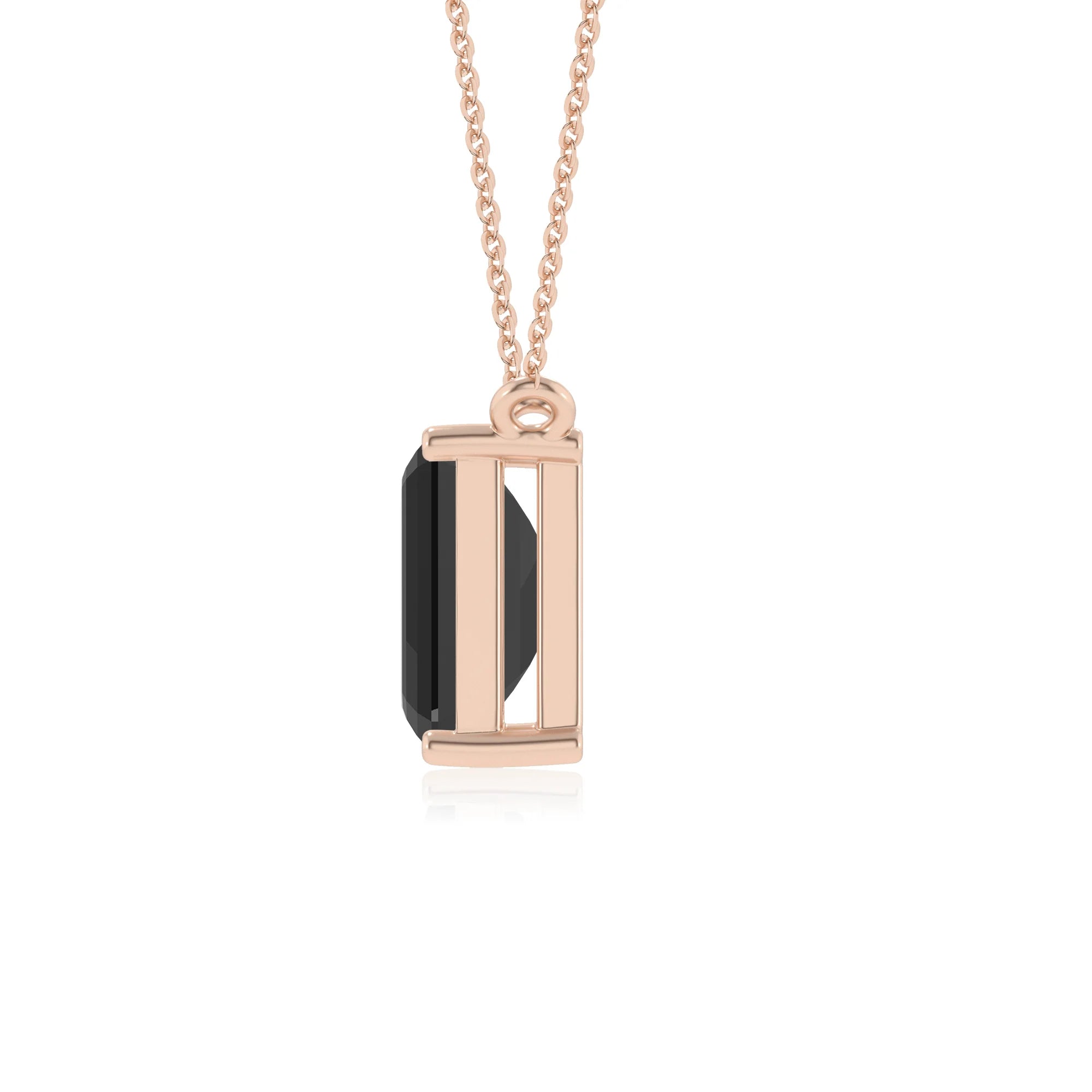 natural black-onyx emerald cut solitaire necklaces in rose gold