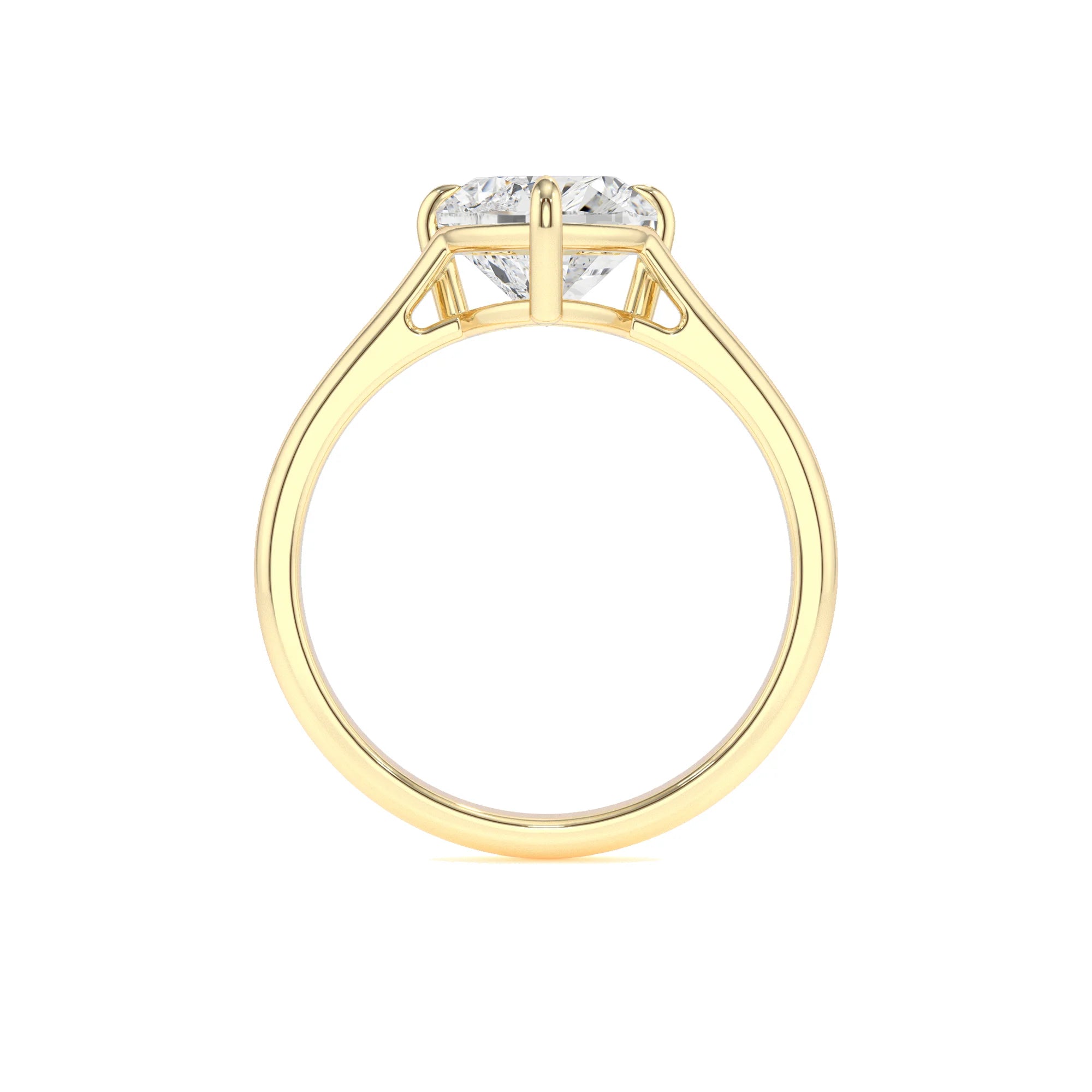 lab grown moissanite heart solitaire rings in yellow gold