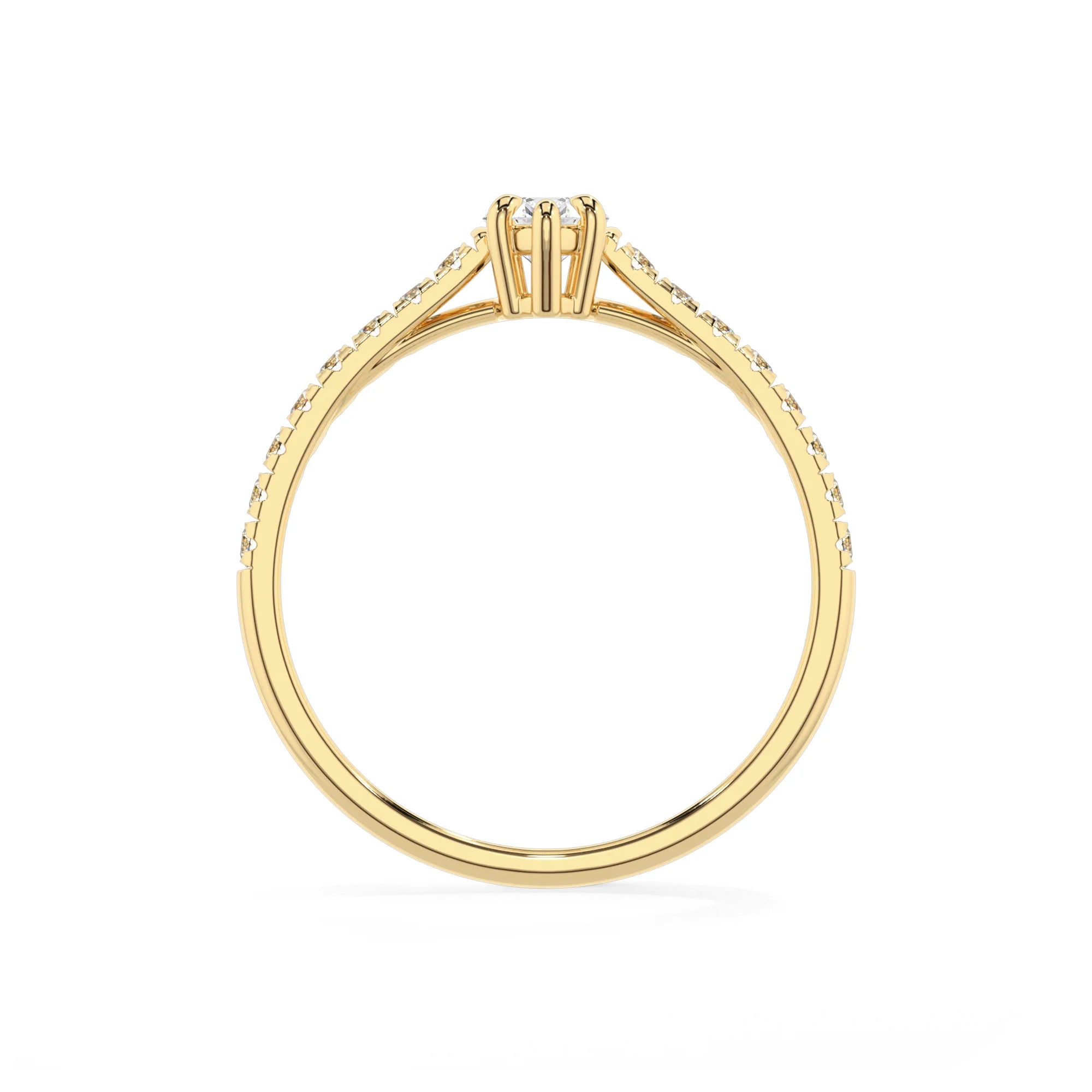 lab grown moissanite marquise half eternity solitaire engagement rings in yellow gold