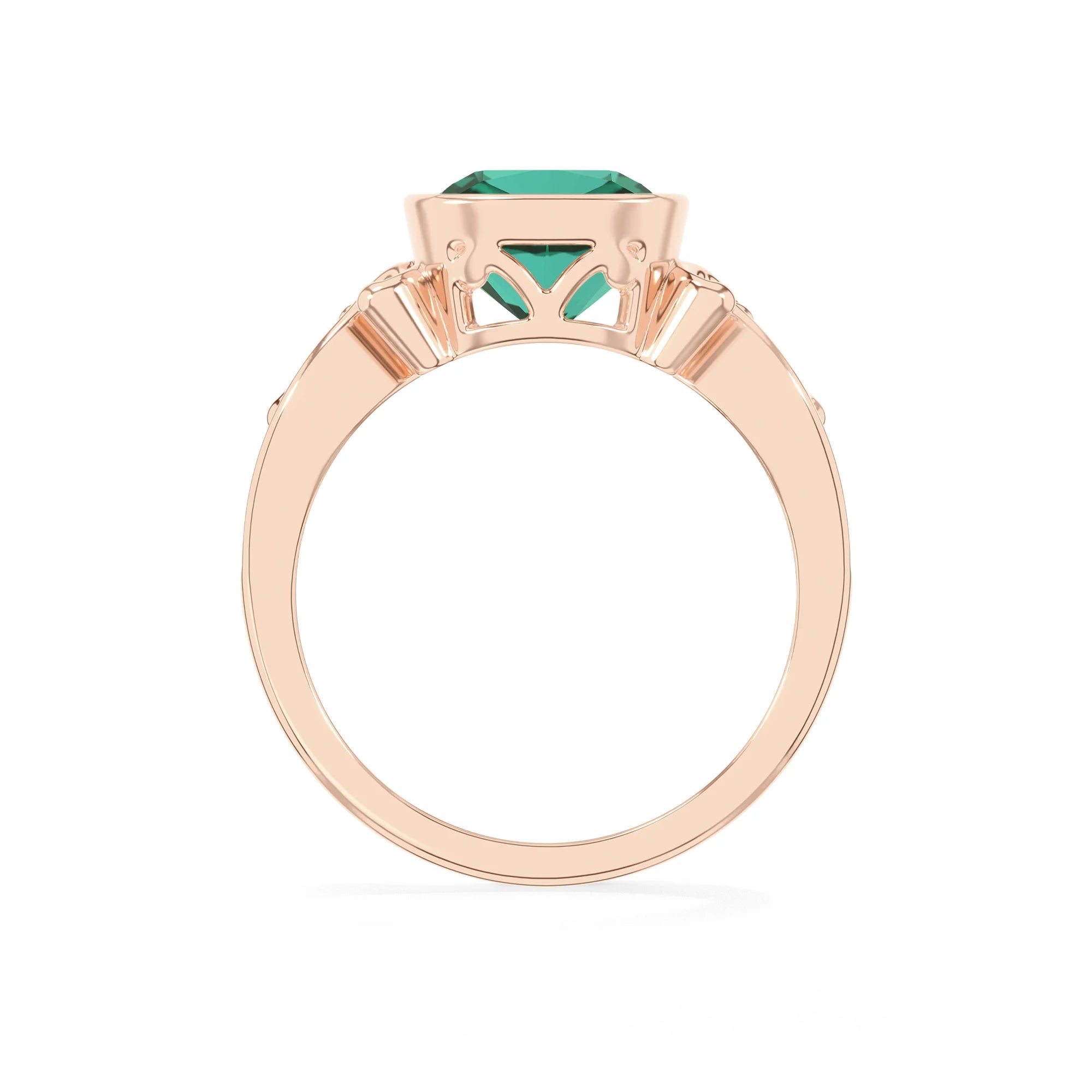 lab grown emerald cushion solitaire rings in rose gold