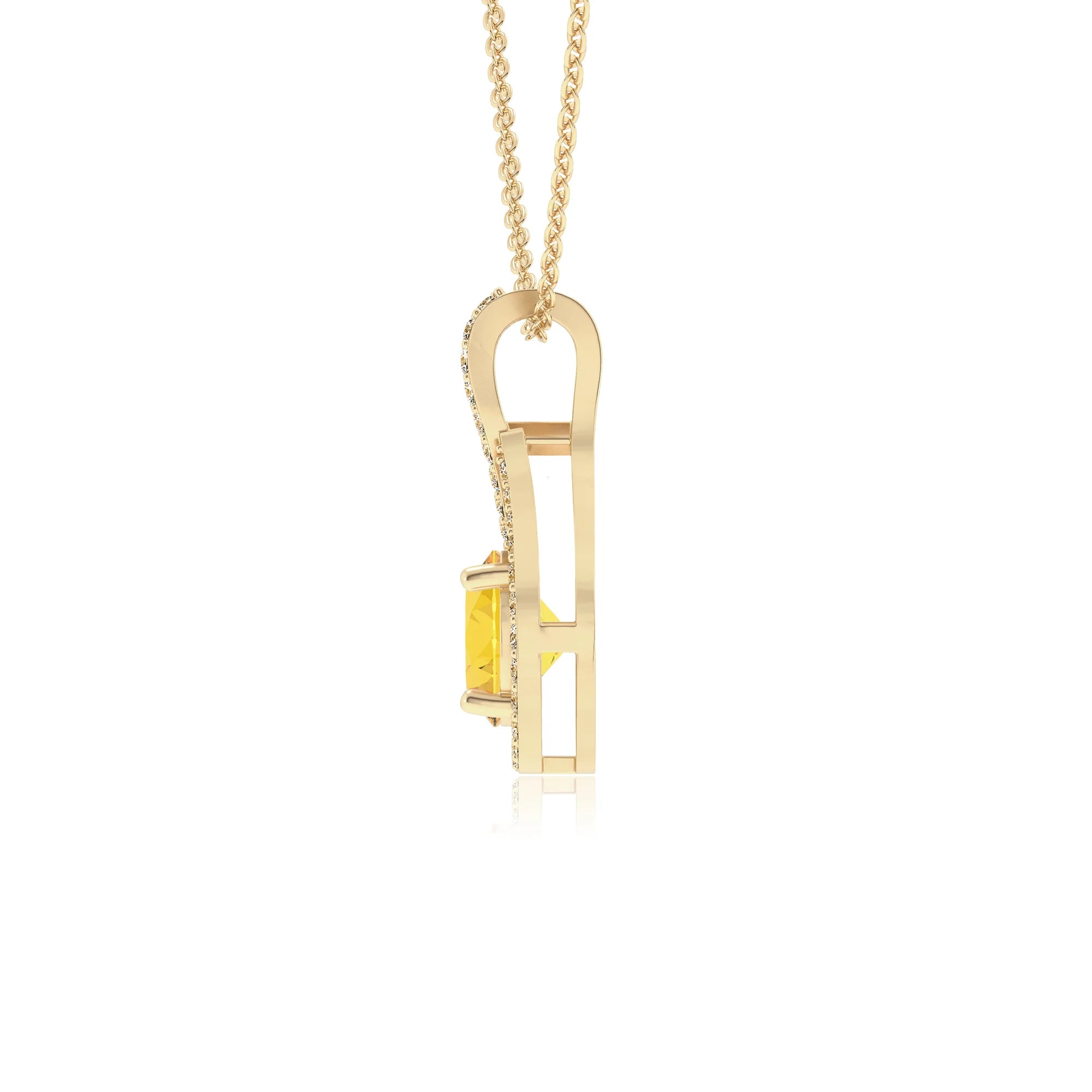 lab grown yellow-sapphire round solitaire necklaces in yellow gold
