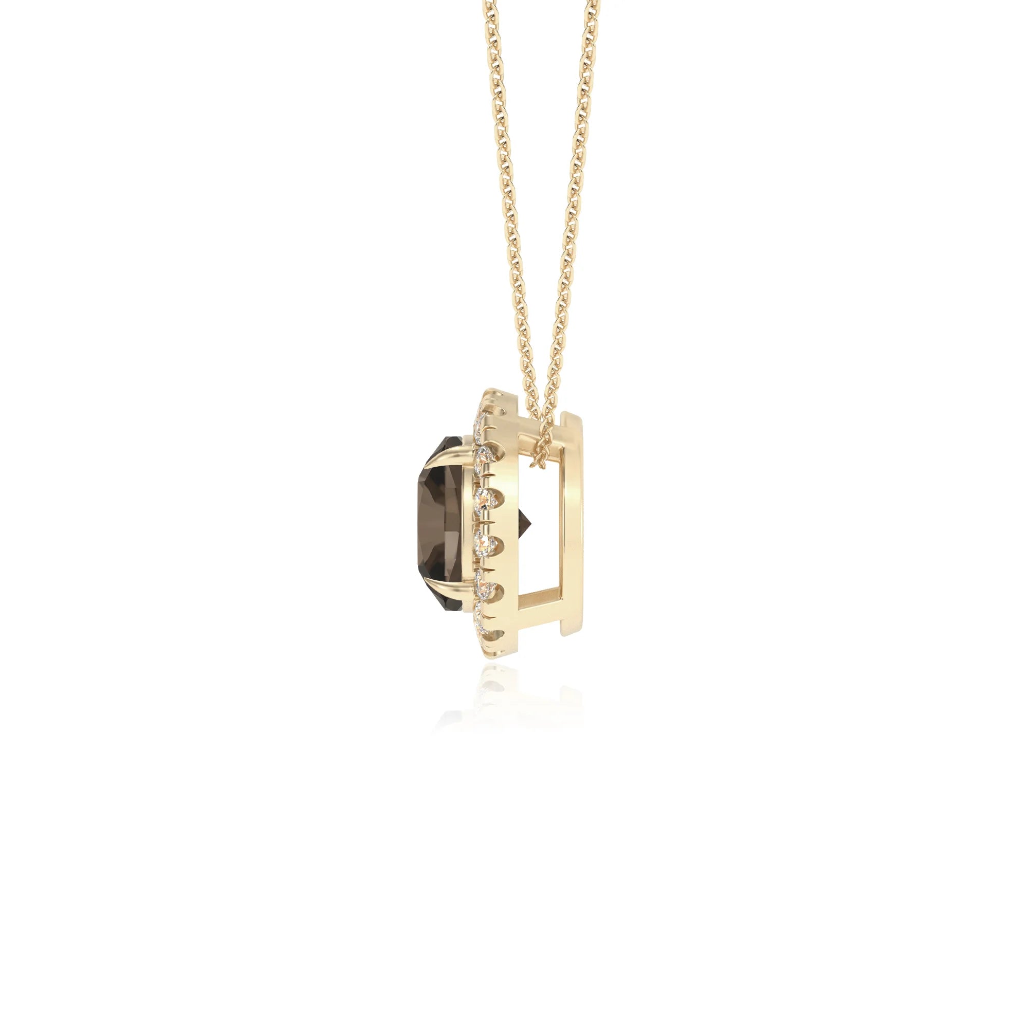 natural smoky quartz cushion solitaire necklaces in yellow gold