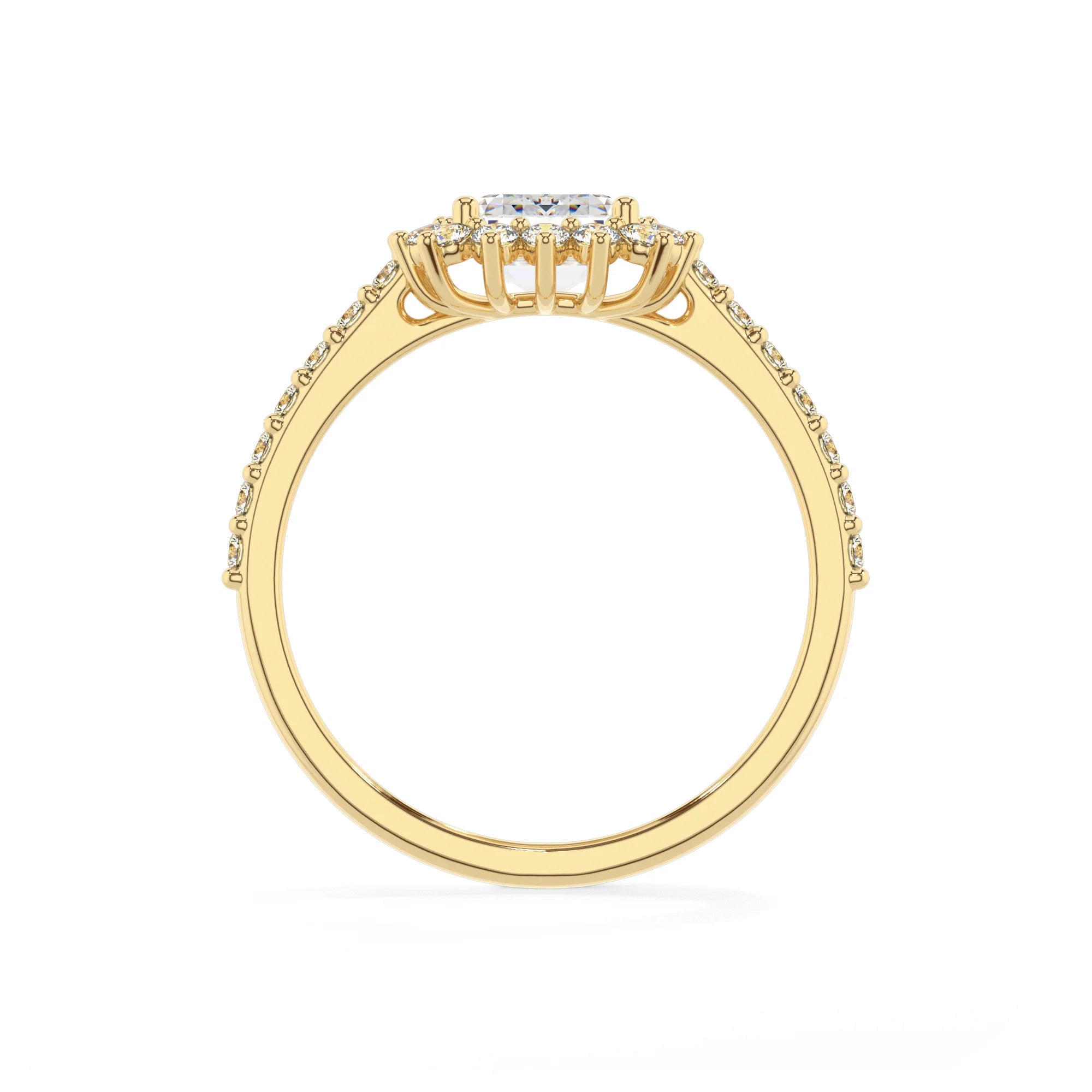 lab grown moissanite asscher solitaire rings in yellow gold